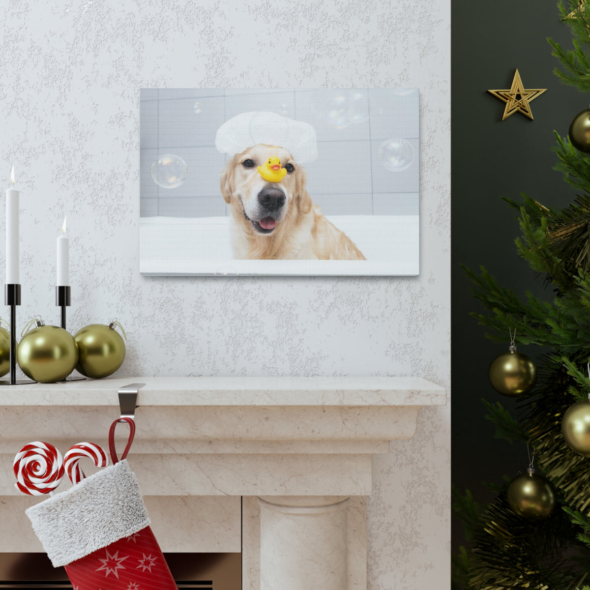 Cute Golden Retriever Bathee Canvas Wall Art for Home Decor Ready-to-Hang-Express Your Love Gifts