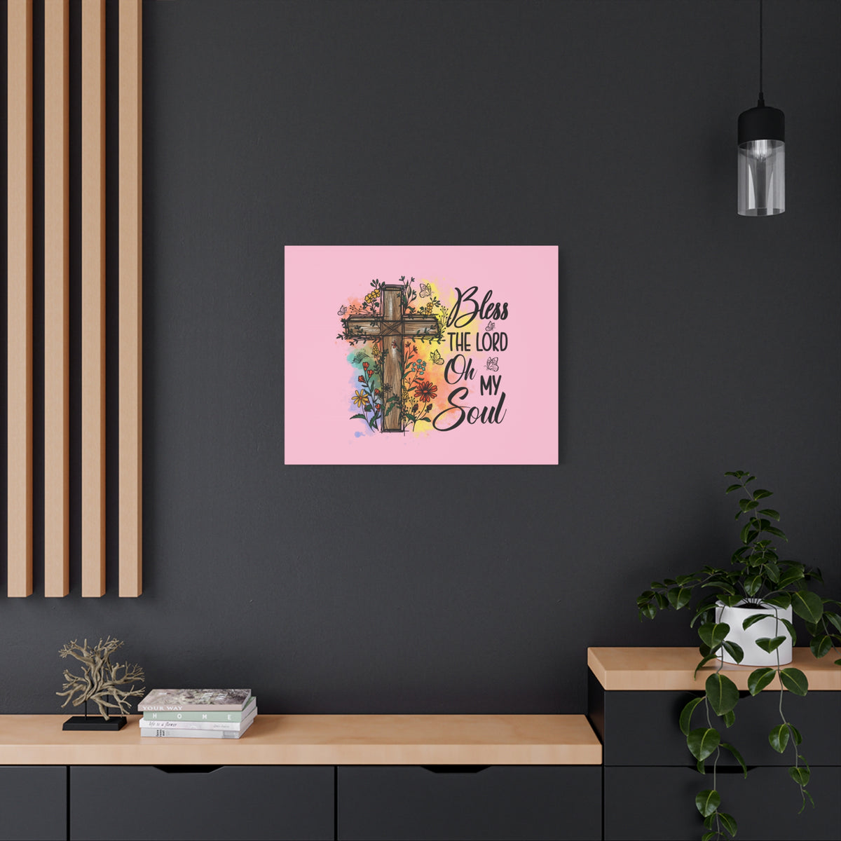 Scripture Canvas Bless The Lord Psalm 103:1 Flower Cross Christian Wall Art Bible Verse Print Ready to Hang-Express Your Love Gifts