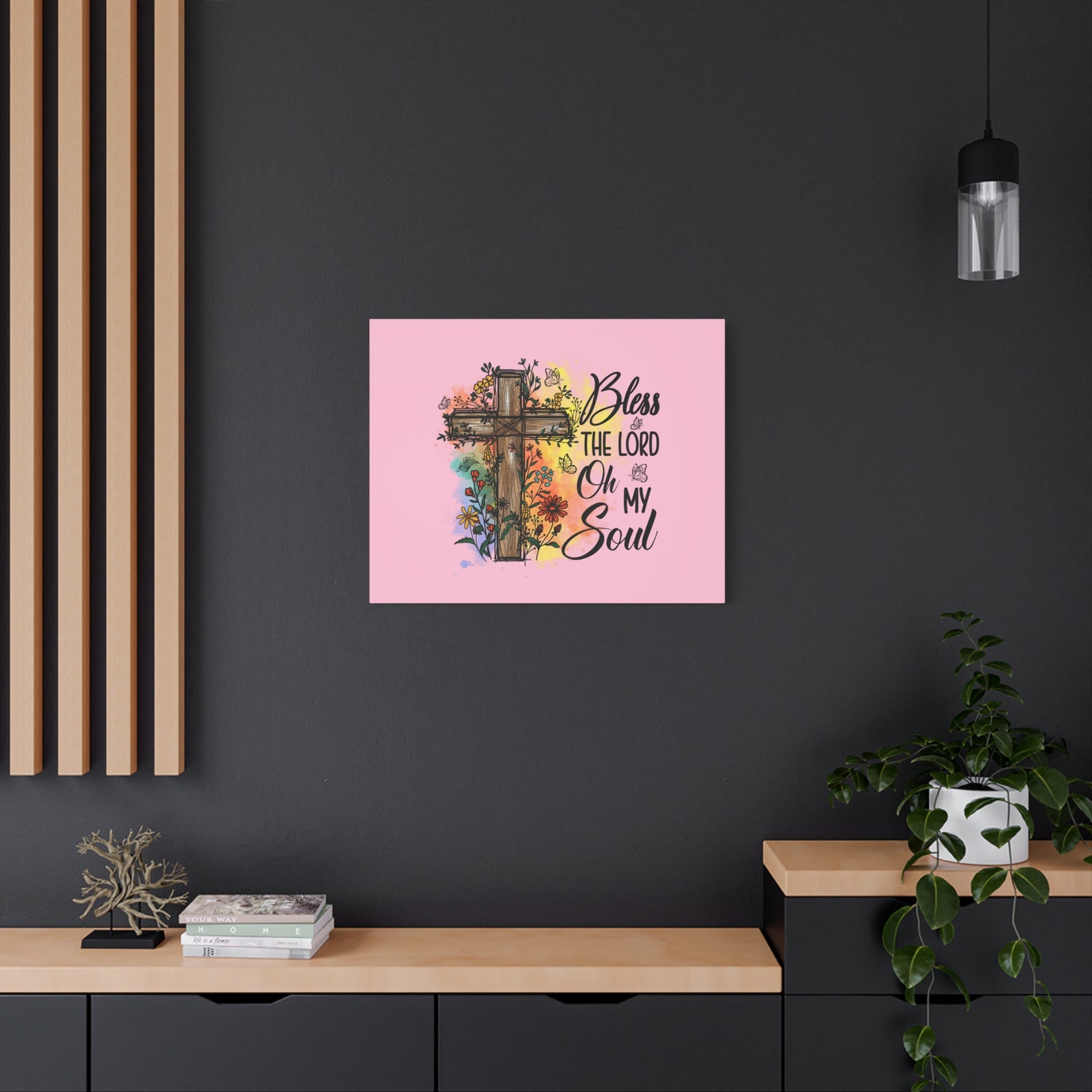 Scripture Canvas Bless The Lord Psalm 103:1 Flower Cross Christian Wall Art Bible Verse Print Ready to Hang-Express Your Love Gifts