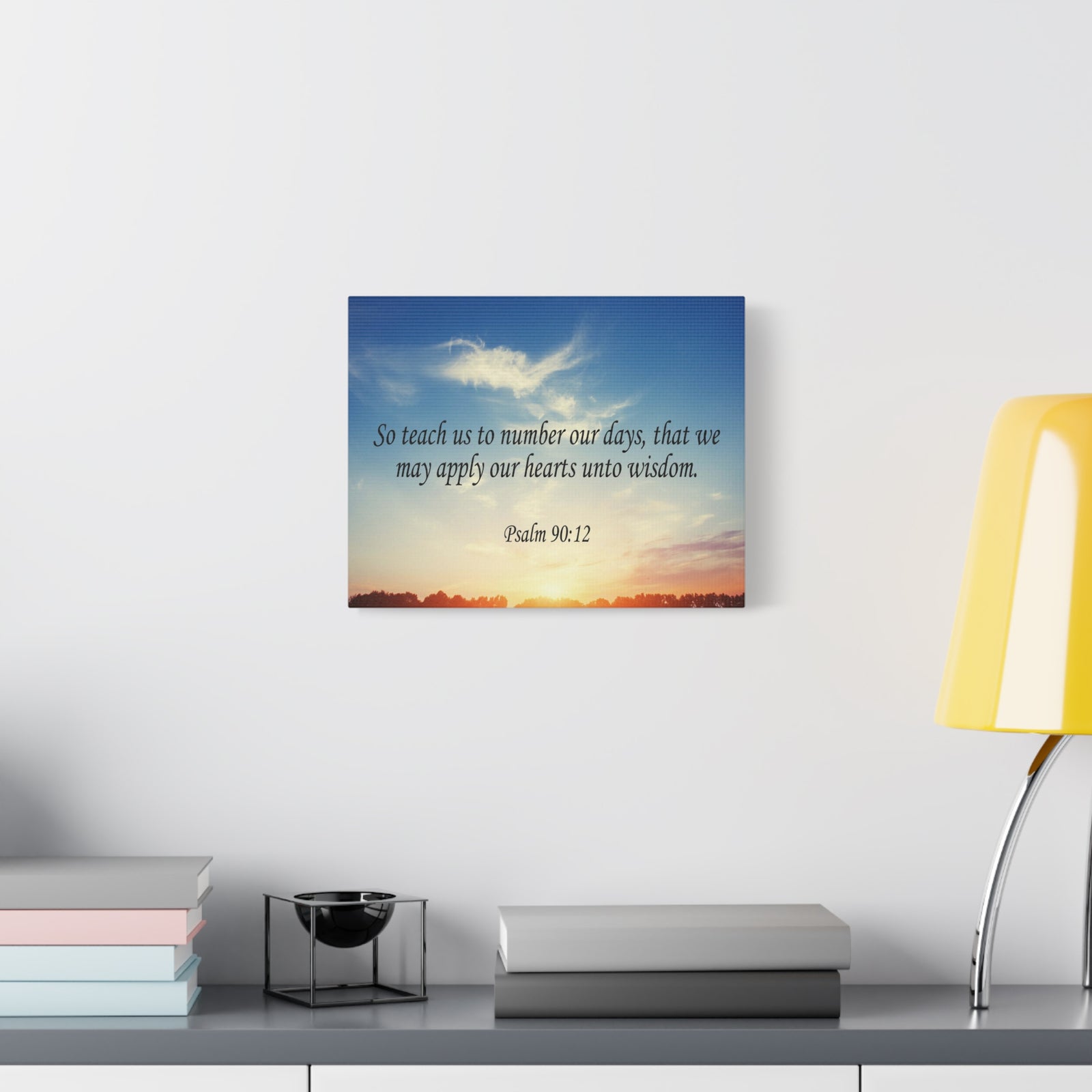 Scripture Canvas Hearts Unto Wisdom Psalm 90:12 Christian Wall Art Bible Verse Print Ready to Hang-Express Your Love Gifts