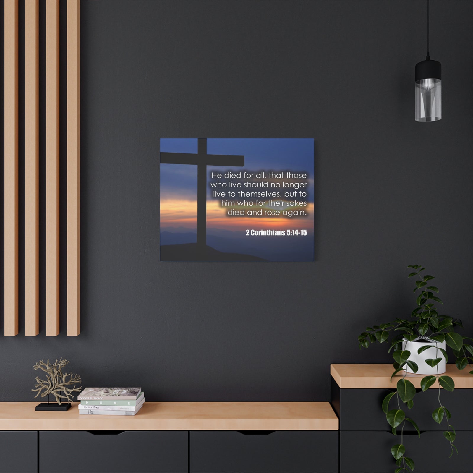 Bible Verse Canvas He Died For All 2 Corinthians 5:14-15 Christian Home Décor Wall Art Scripture Ready to Hang Faith Print-Express Your Love Gifts