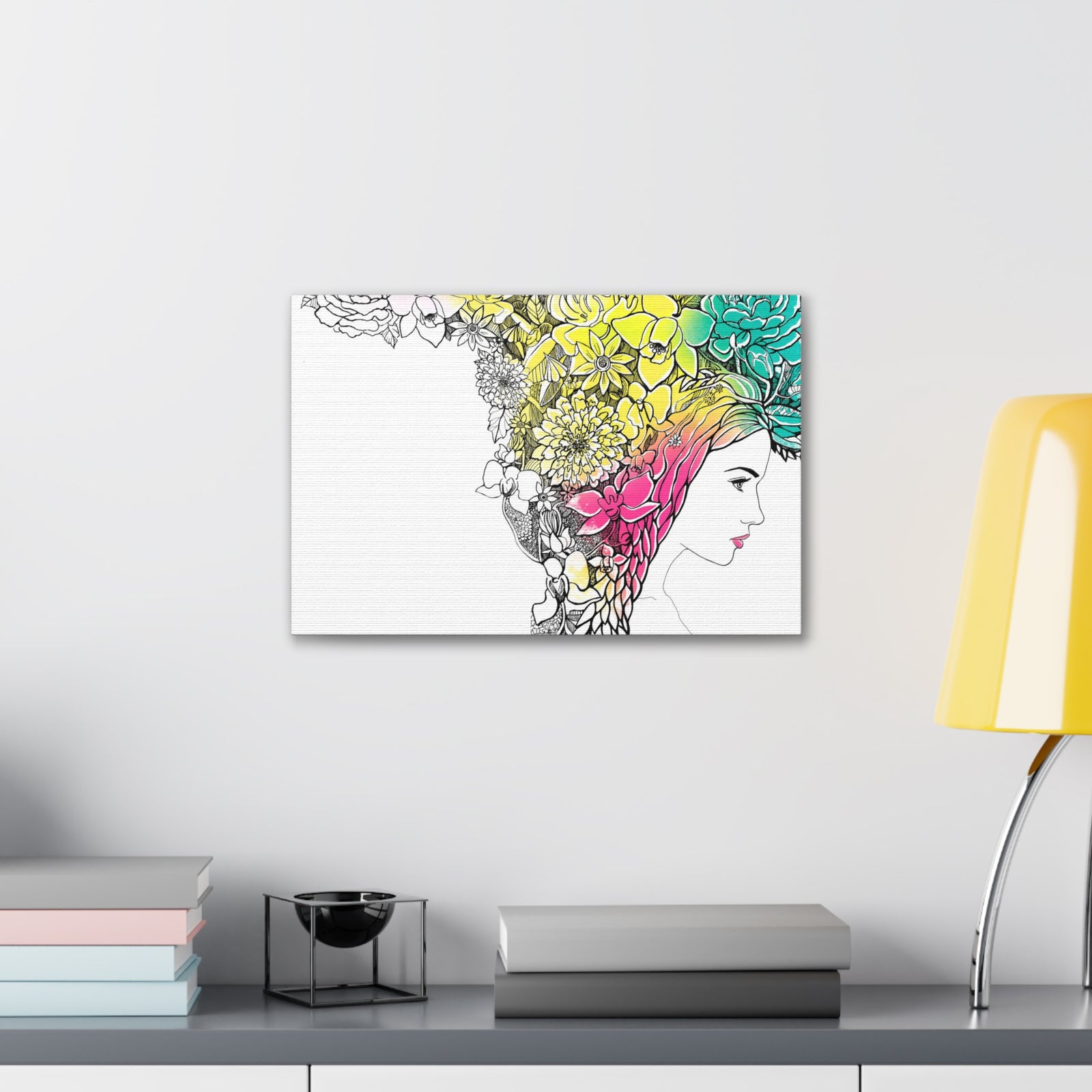 Young Girl With Hair Made Of Flowers And Leaves Flower Canvas Wall Art for Home Decor Ready-to-Hang-Express Your Love Gifts