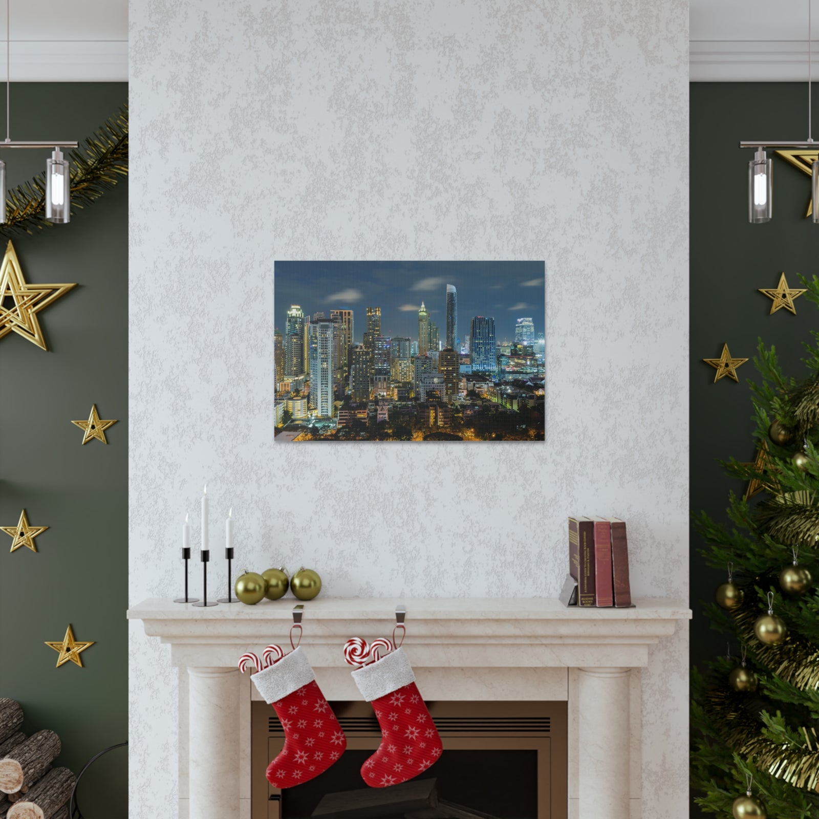 Bangkok Night Skyline Canvas Artwork High-Quality Breathtaking Stunning Cityscape for Home Decor Ready to Hang-Express Your Love Gifts