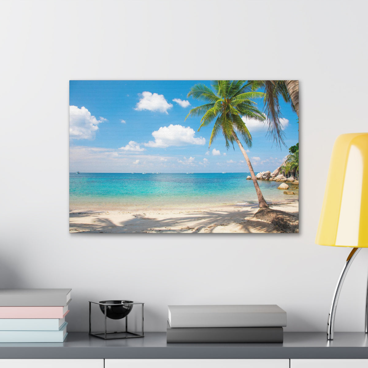 Tropical Beach With Coconut Palm Tree Ocean Canvas Wall Art for Home Decor Ready-to-Hang-Express Your Love Gifts