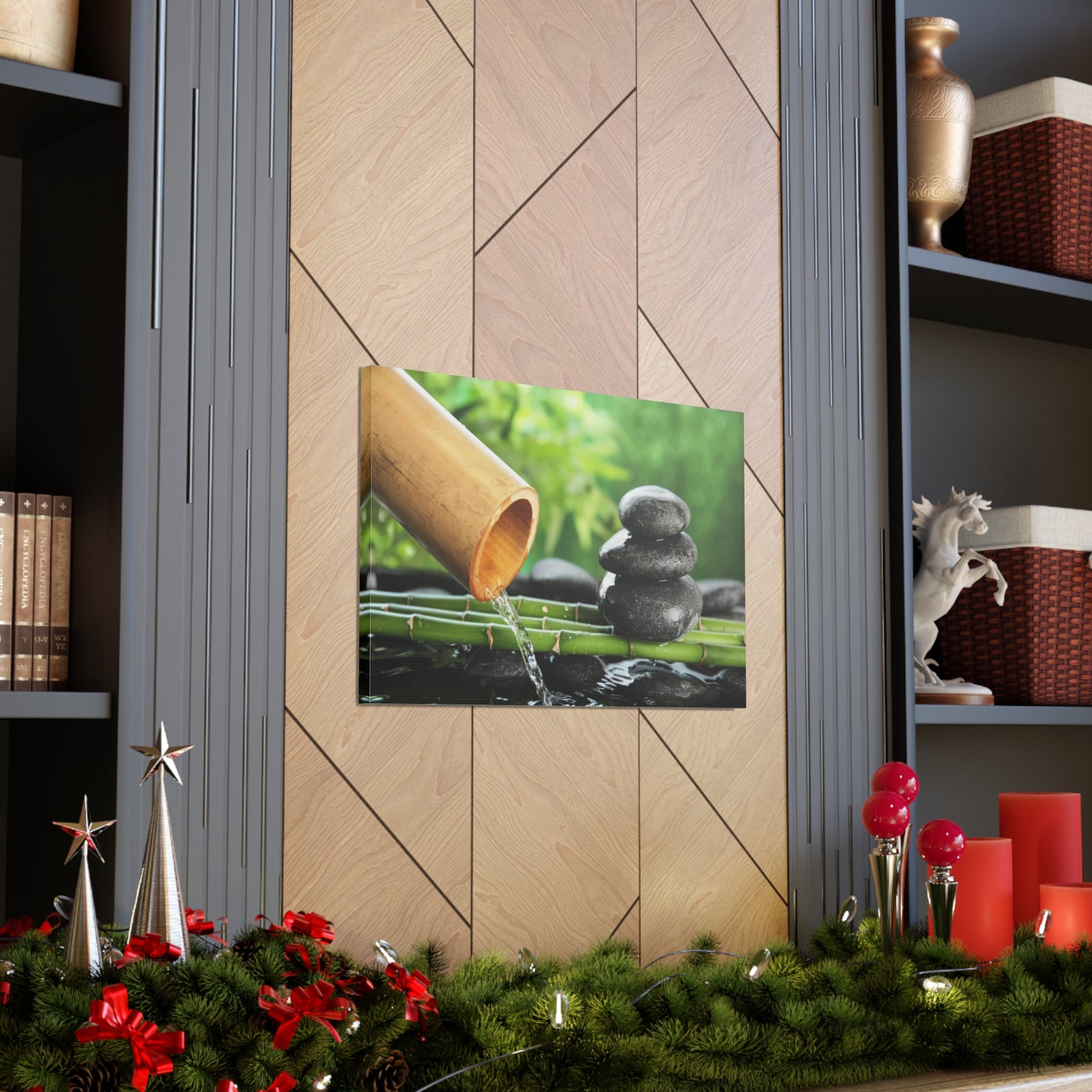 Traditional Bamboo Fountain Forest Floral Nature Photography Canvas Wall Art for Home Decor Ready-to-Hang-Express Your Love Gifts