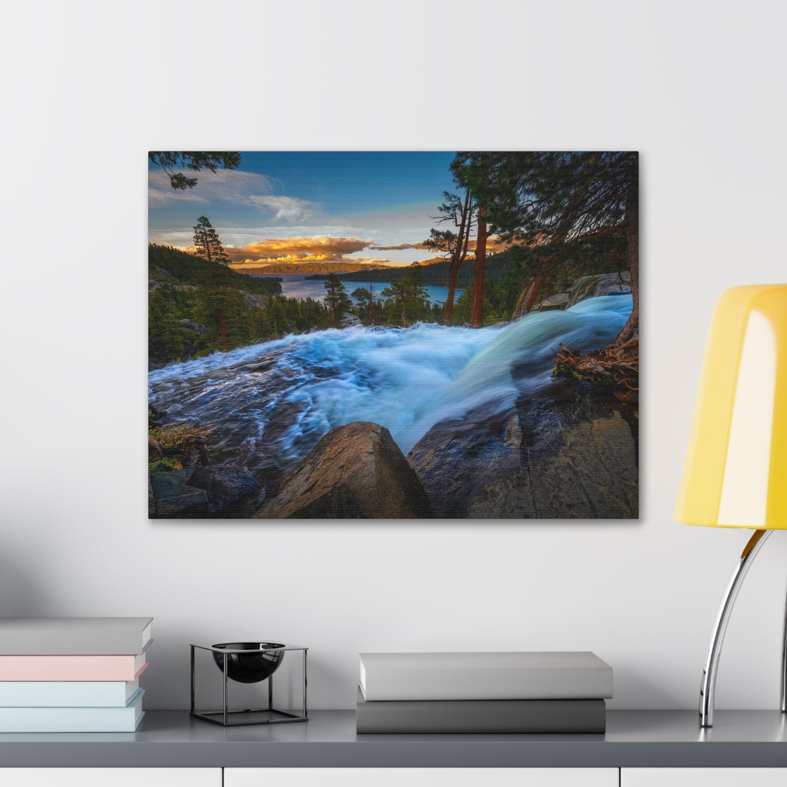 Lake Tahoe Sunset Rushing Water Modern Multicolor Scenic Nature Photography Canvas Home Office Decor Ready to Hang-Express Your Love Gifts