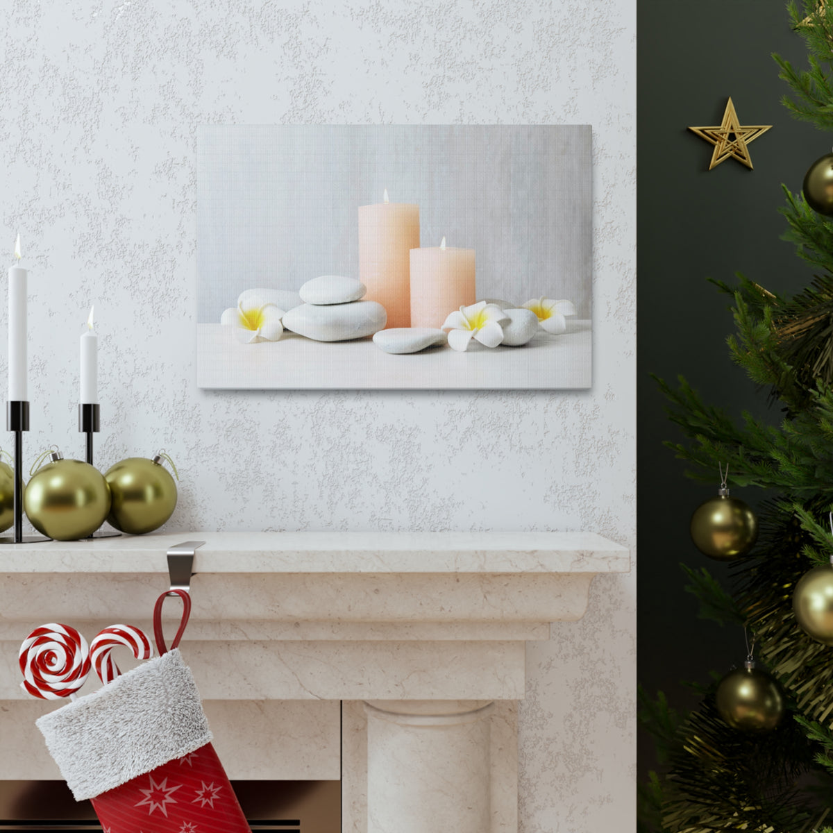 Lighted Candles and Flowers Forest Floral Nature Photography Canvas Wall Art for Home Decor Ready-to-Hang-Express Your Love Gifts