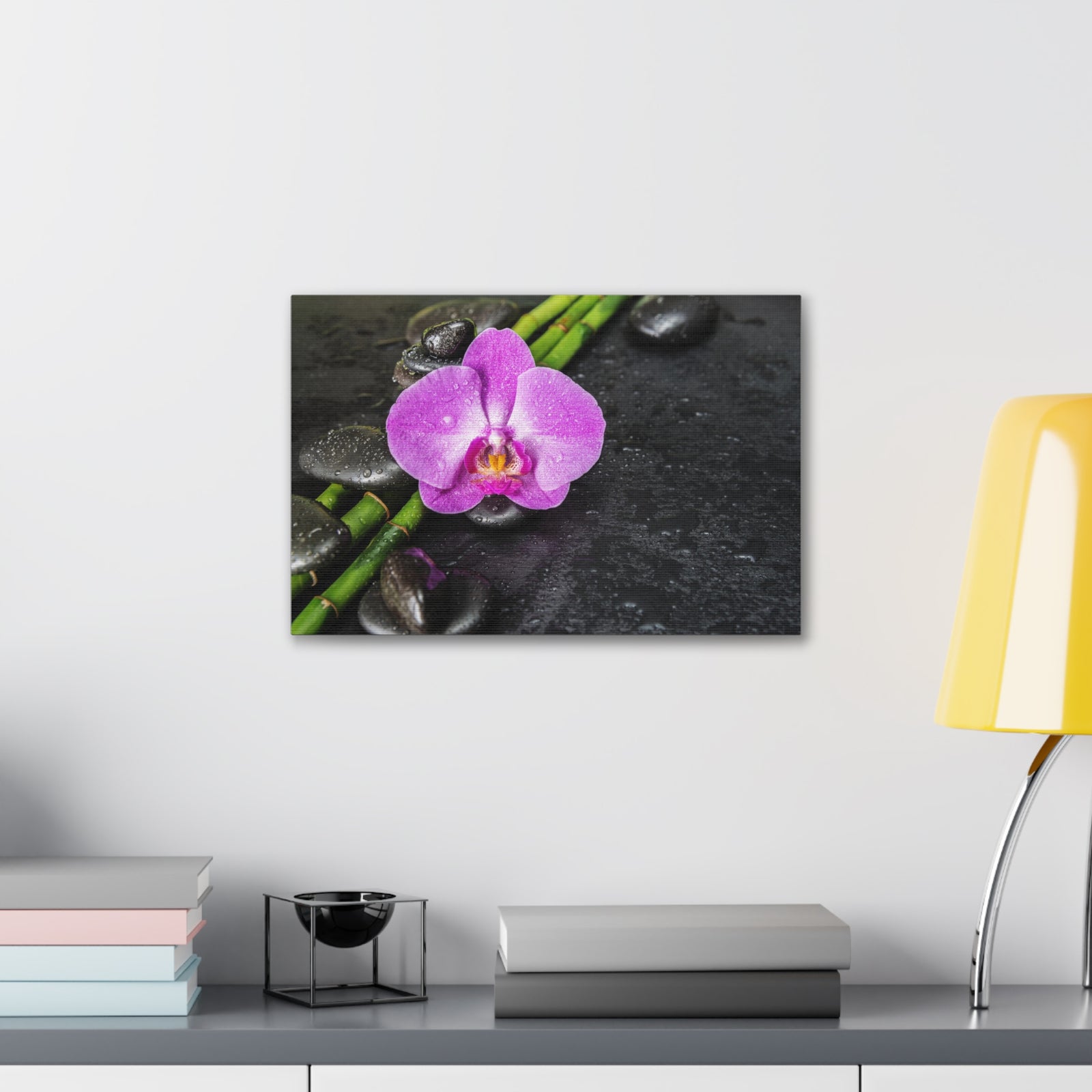Pink Orchid and Stone Forest Floral Nature Photography Canvas Wall Art for Home Decor Ready-to-Hang-Express Your Love Gifts