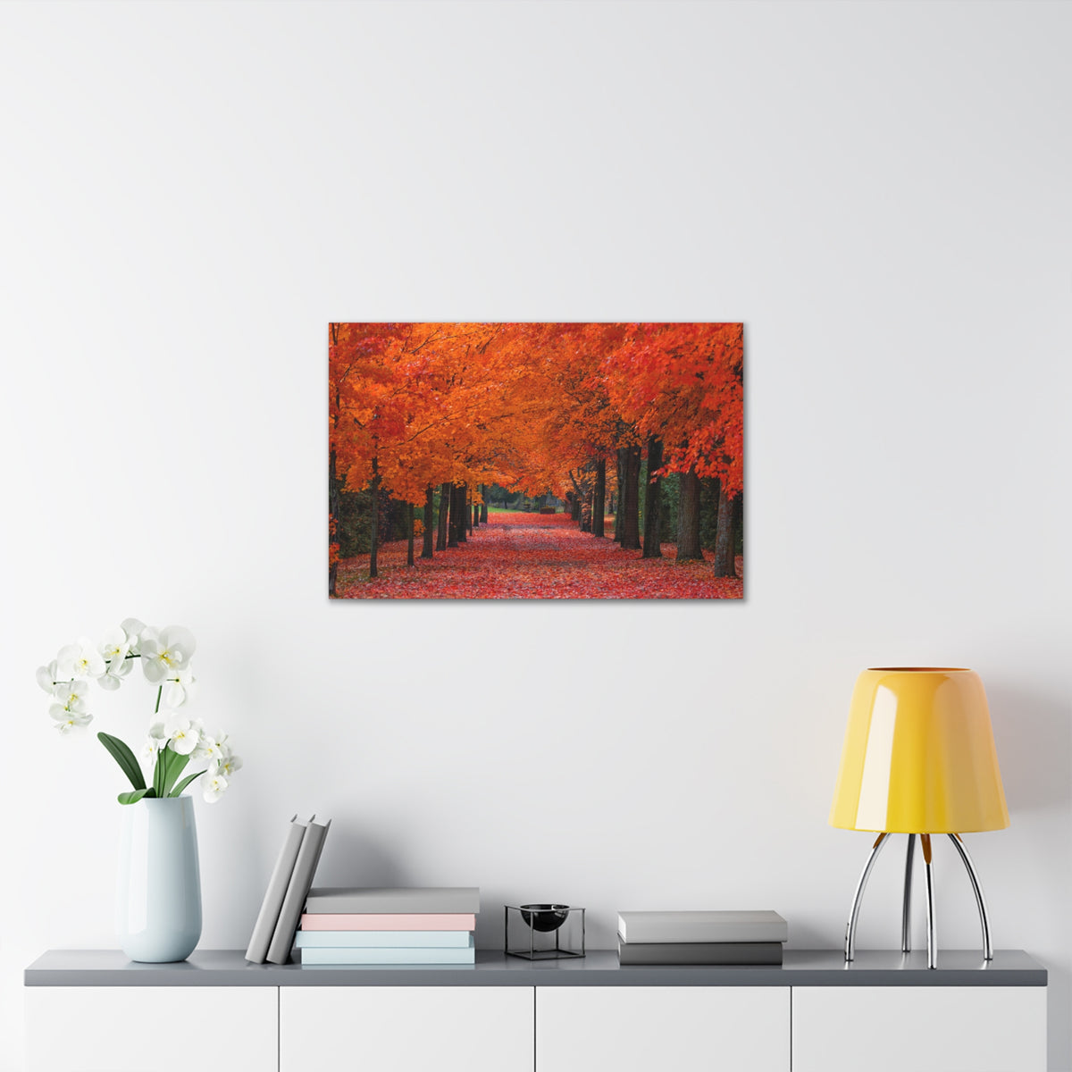 Autumn Forest Orange Leave Tree Trail Nature Wilderness Photography Canvas Wall Art for Home Decor Ready-to-Hang-Express Your Love Gifts