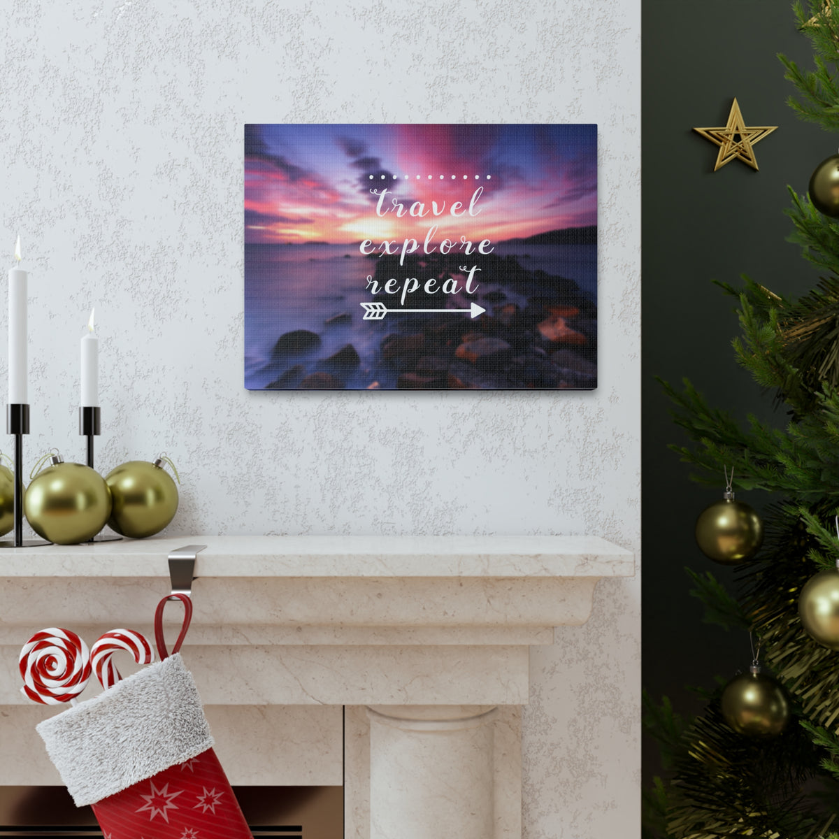 Inspirational Quote Canvas Travel Explore Repeat Motivational Print Ready to Hang Artwork-Express Your Love Gifts