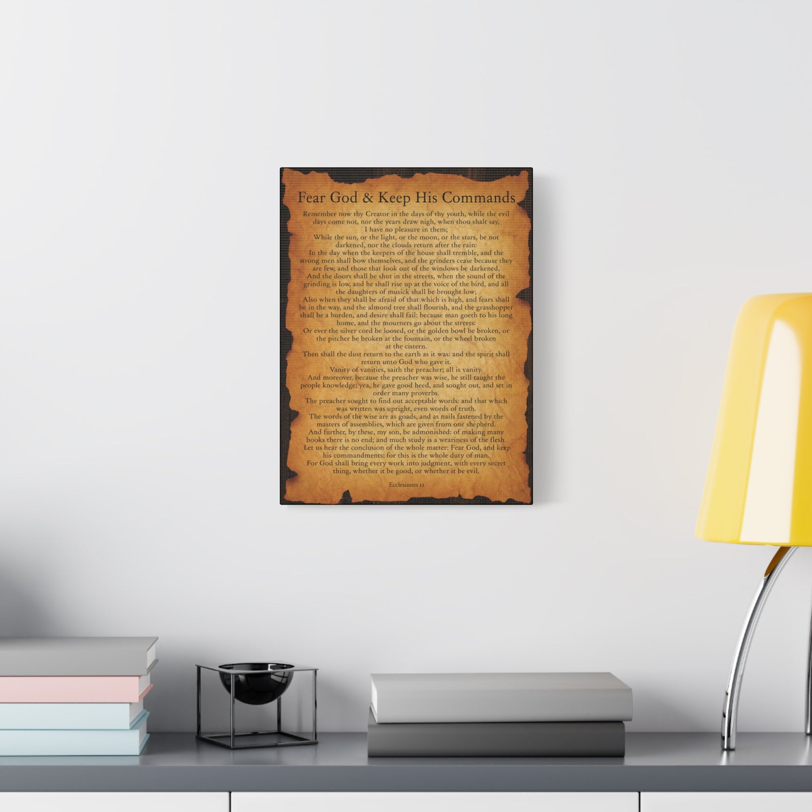 Scripture Walls Fear God & Keep His Commands Ecclesiastes 12 Gold Brown Bible Verse Canvas Christian Wall Art Ready to Hang-Express Your Love Gifts