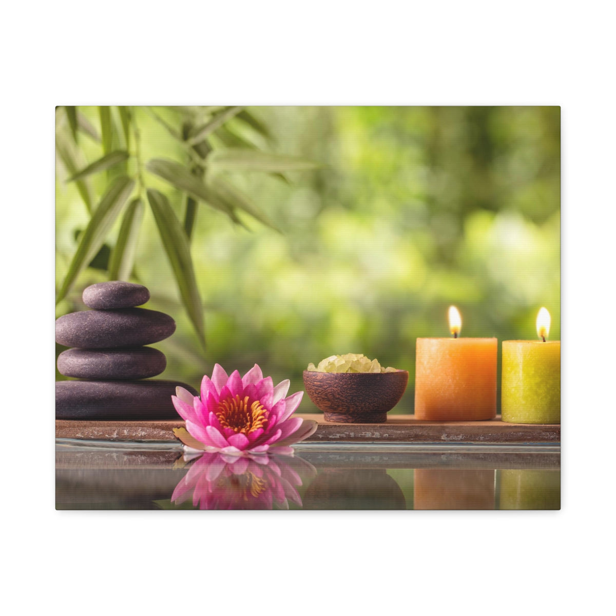 Zen Stone and Salt Forest Floral Nature Photography Canvas Wall Art for Home Decor Ready-to-Hang-Express Your Love Gifts