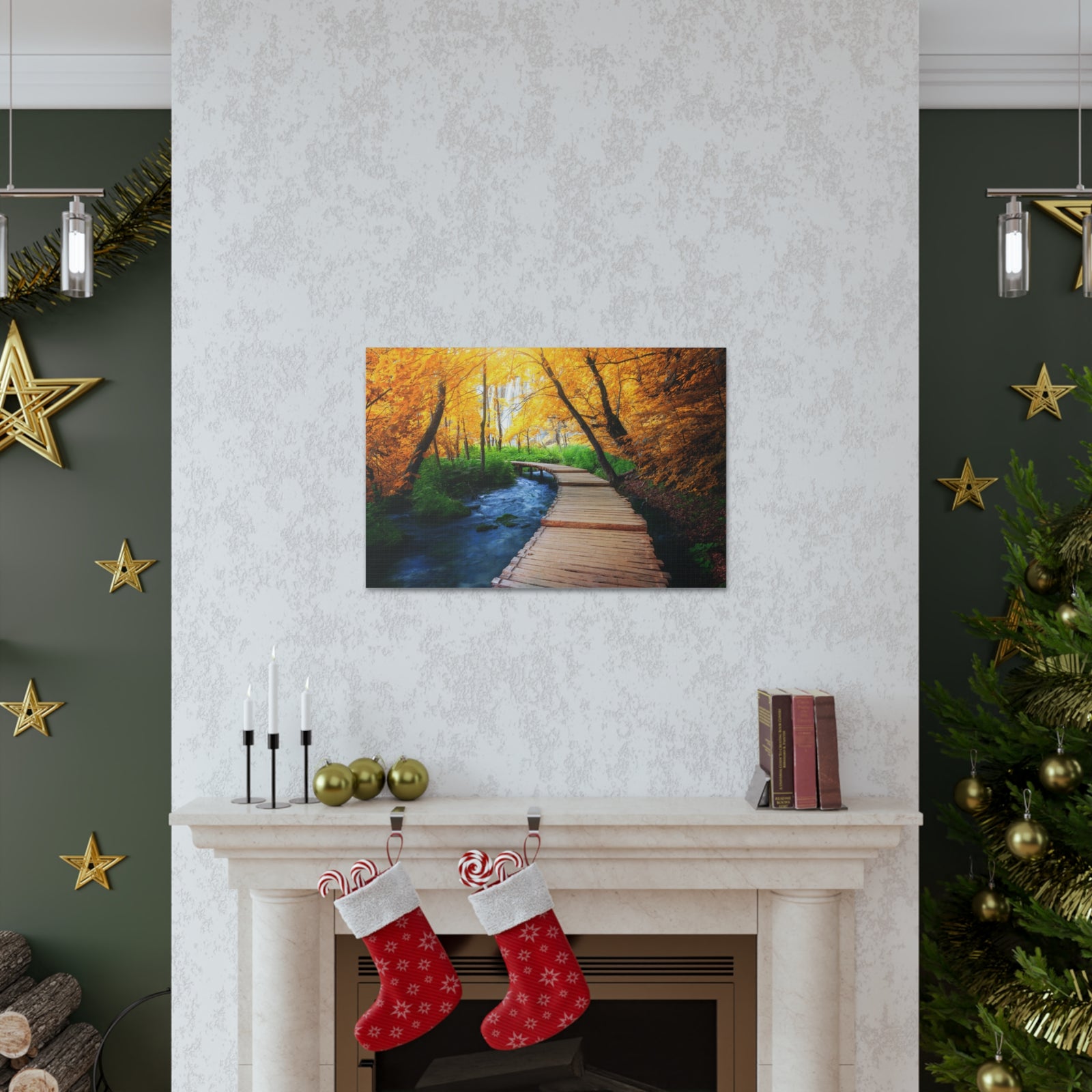 Path Autumn Orange Tree Nature Wilderness Photography Canvas Wall Art for Home Decor Ready-to-Hang-Express Your Love Gifts