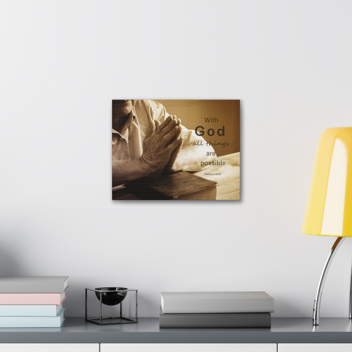 Scripture Walls With God Matthew 19:26 Praying Hands Bible Verse Canvas Christian Wall Art Ready to Hang-Express Your Love Gifts