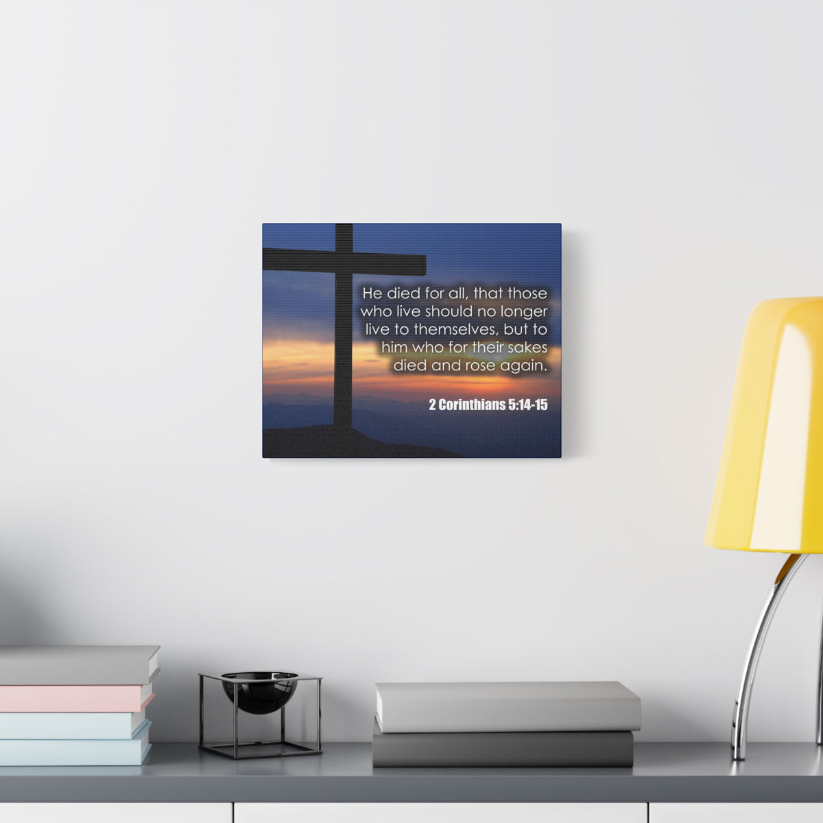 Bible Verse Canvas He Died For All 2 Corinthians 5:14-15 Christian Home Décor Wall Art Scripture Ready to Hang Faith Print-Express Your Love Gifts