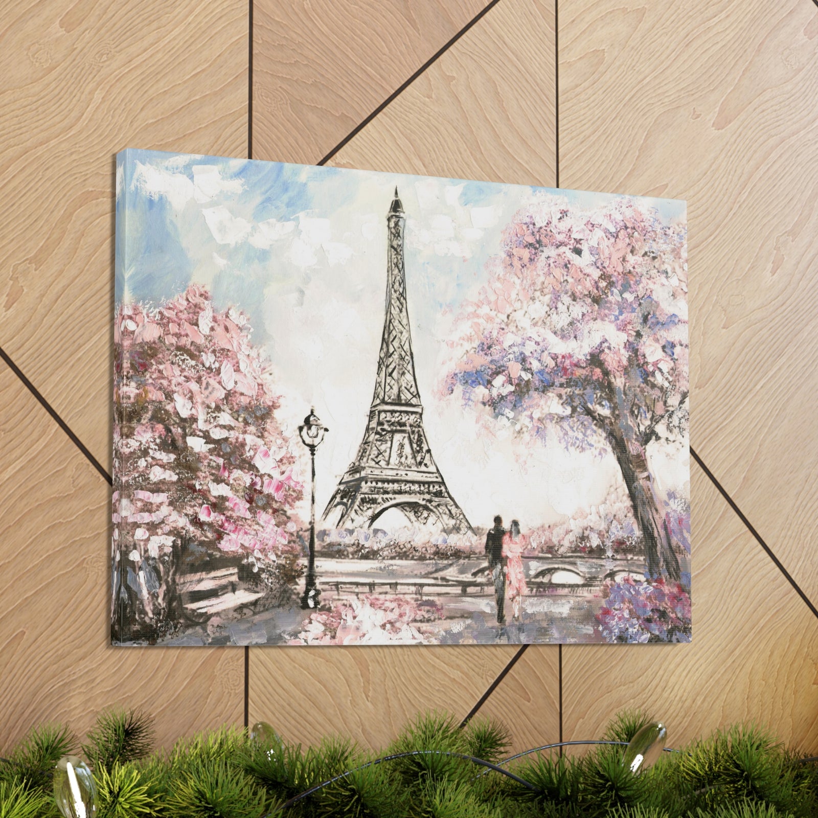 Pink Couple Eiffel Tower France Canvas Artwork High-Quality Breathtaking French City for Home Decor Ready to Hang-Express Your Love Gifts