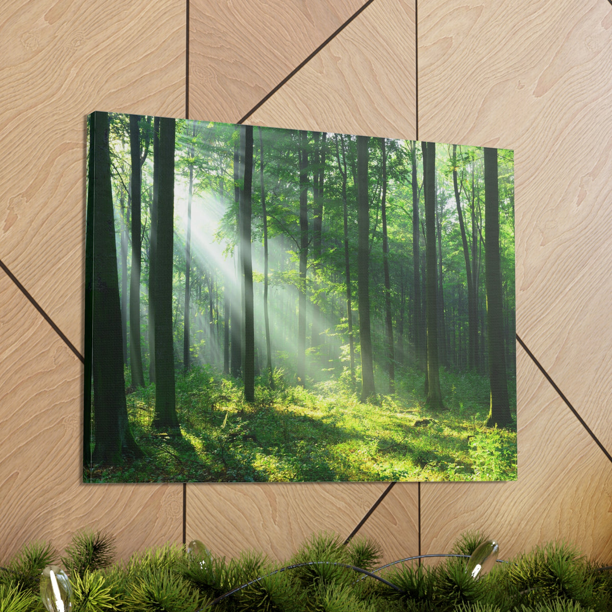 Green Forest Sunlight Nature Wilderness Photography Canvas Wall Art for Home Decor Ready-to-Hang-Express Your Love Gifts