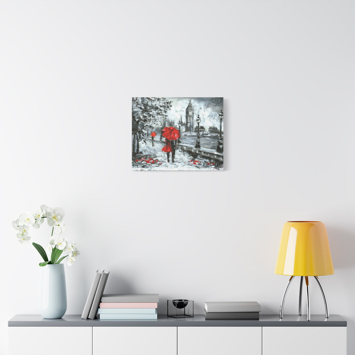 Streetview Landscape Big Ben Black White and Red Oil Painting Canvas Wall Art for Home Decor Ready-to-Hang-Express Your Love Gifts