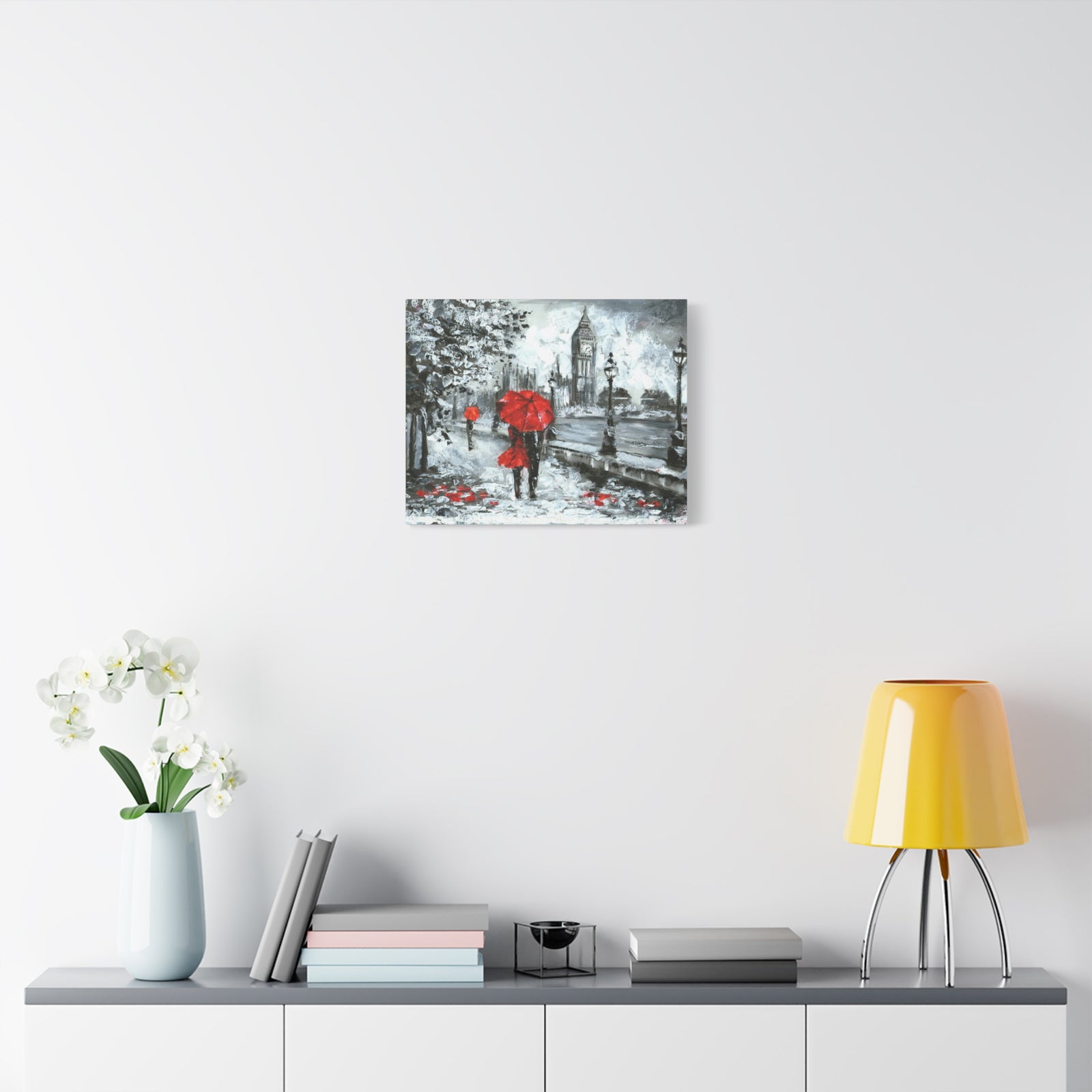 Streetview Landscape Big Ben Black White and Red Oil Painting Canvas Wall Art for Home Decor Ready-to-Hang-Express Your Love Gifts