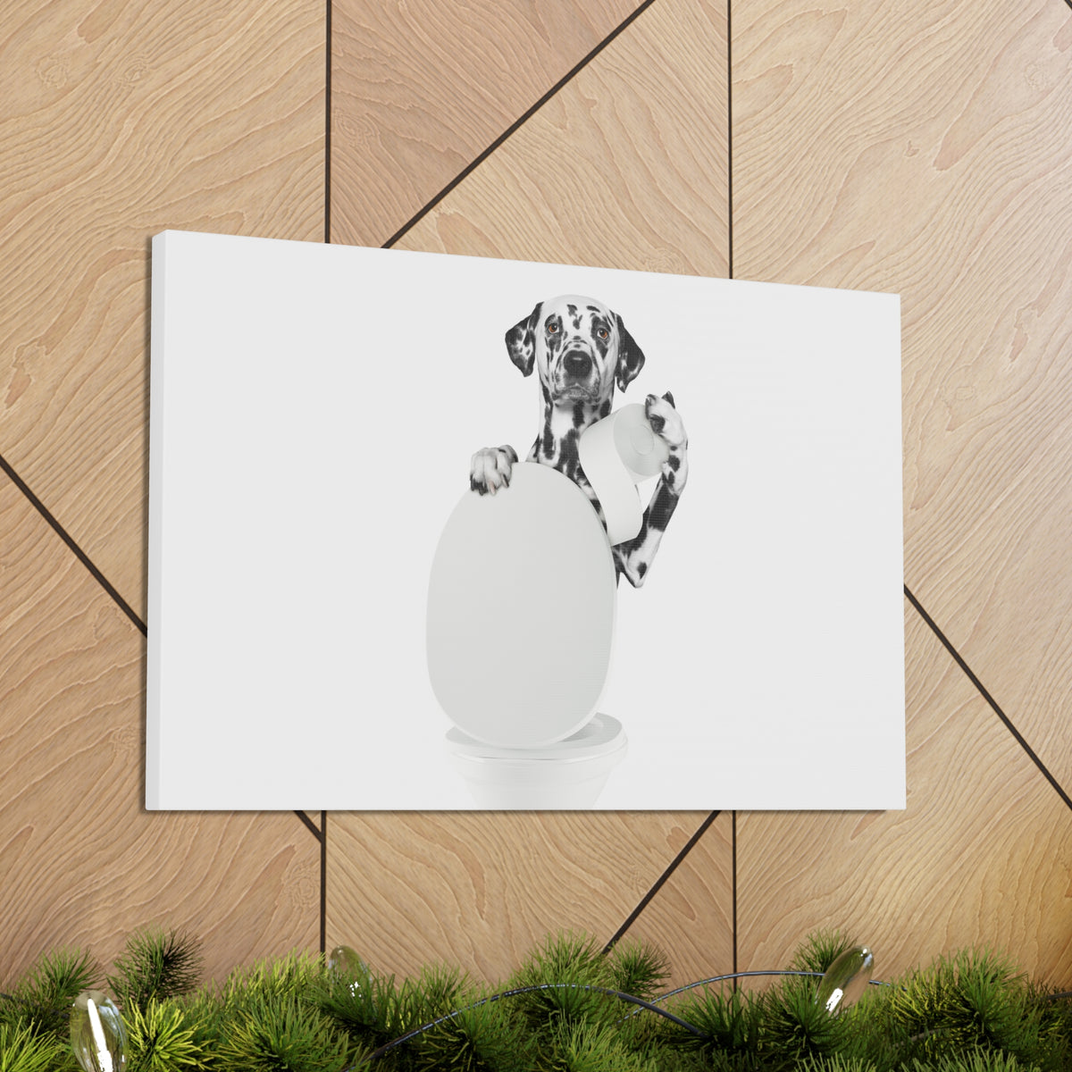 Dalmatian Holding Tissue Sitting On Toilet Funny Canvas Wall Art for Home Decor Ready-to-Hand-Express Your Love Gifts
