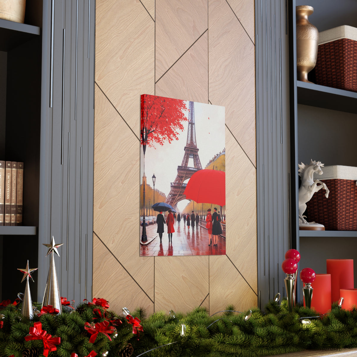 Eiffel Tower Big Red Umbrella Paris France Canvas Artwork High-Quality Breathtaking French City for Home Decor Ready to Hang-Express Your Love Gifts