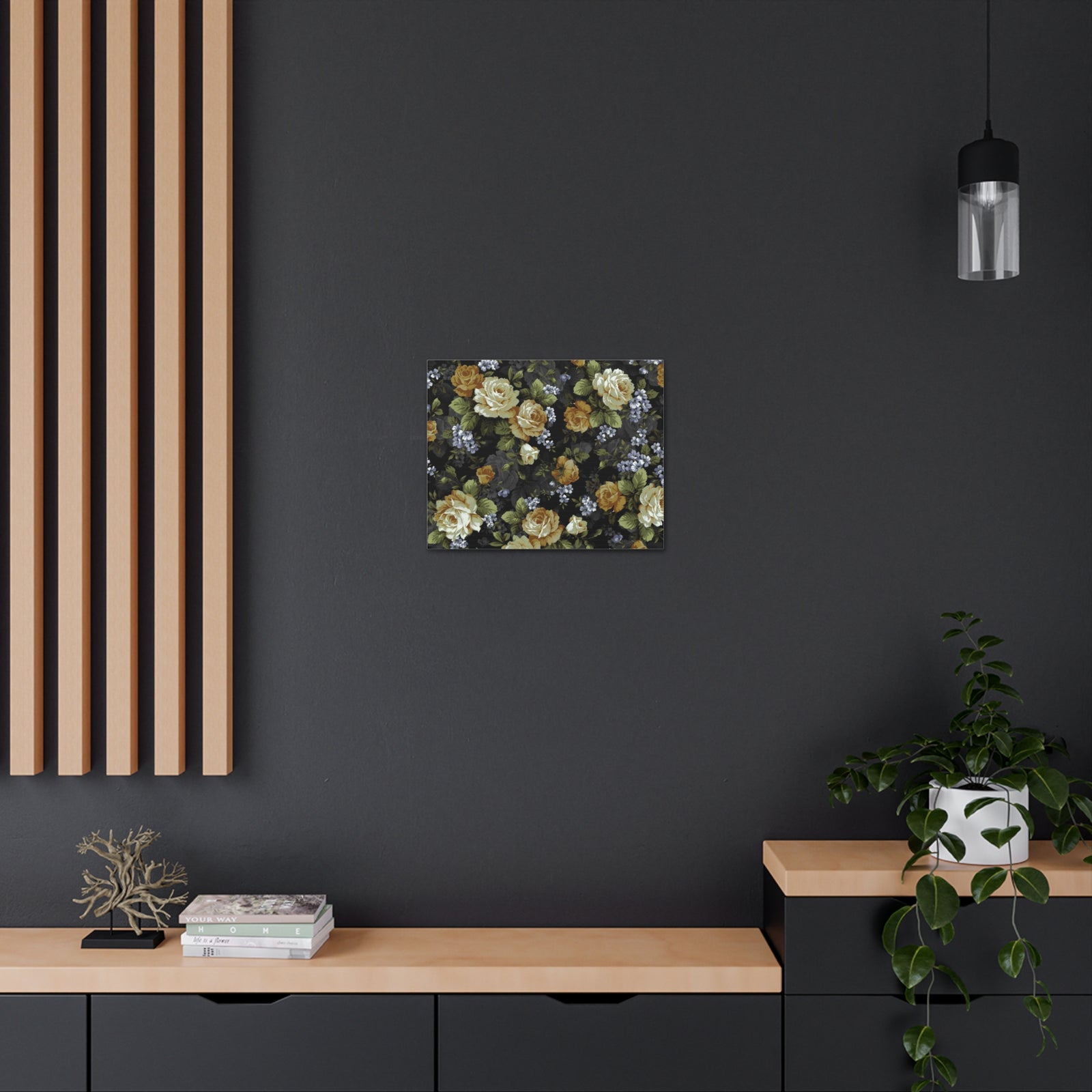 Monochrome Rose And Gray Small Flowers Flower Canvas Wall Art for Home Decor Ready-to-Hang-Express Your Love Gifts