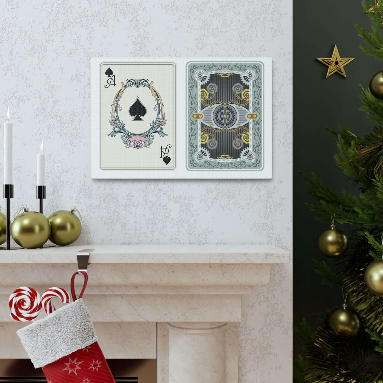 Steampunk Style Ace Of Spades Playing Card Canvas Wall Art for Home Decor Ready-to-Hang-Express Your Love Gifts