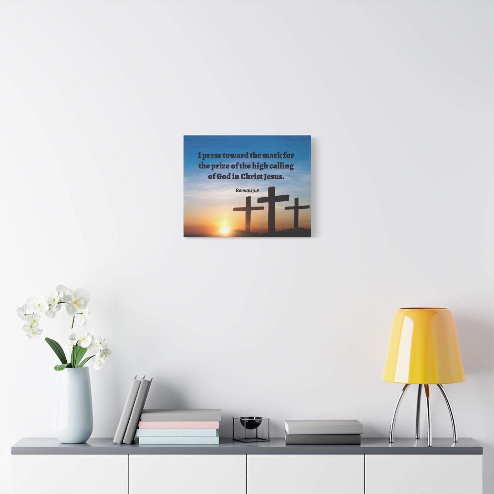 Scripture Walls High Calling Of God Romans 5:8 Bible Verse Canvas Christian Wall Art Ready to Hang-Express Your Love Gifts