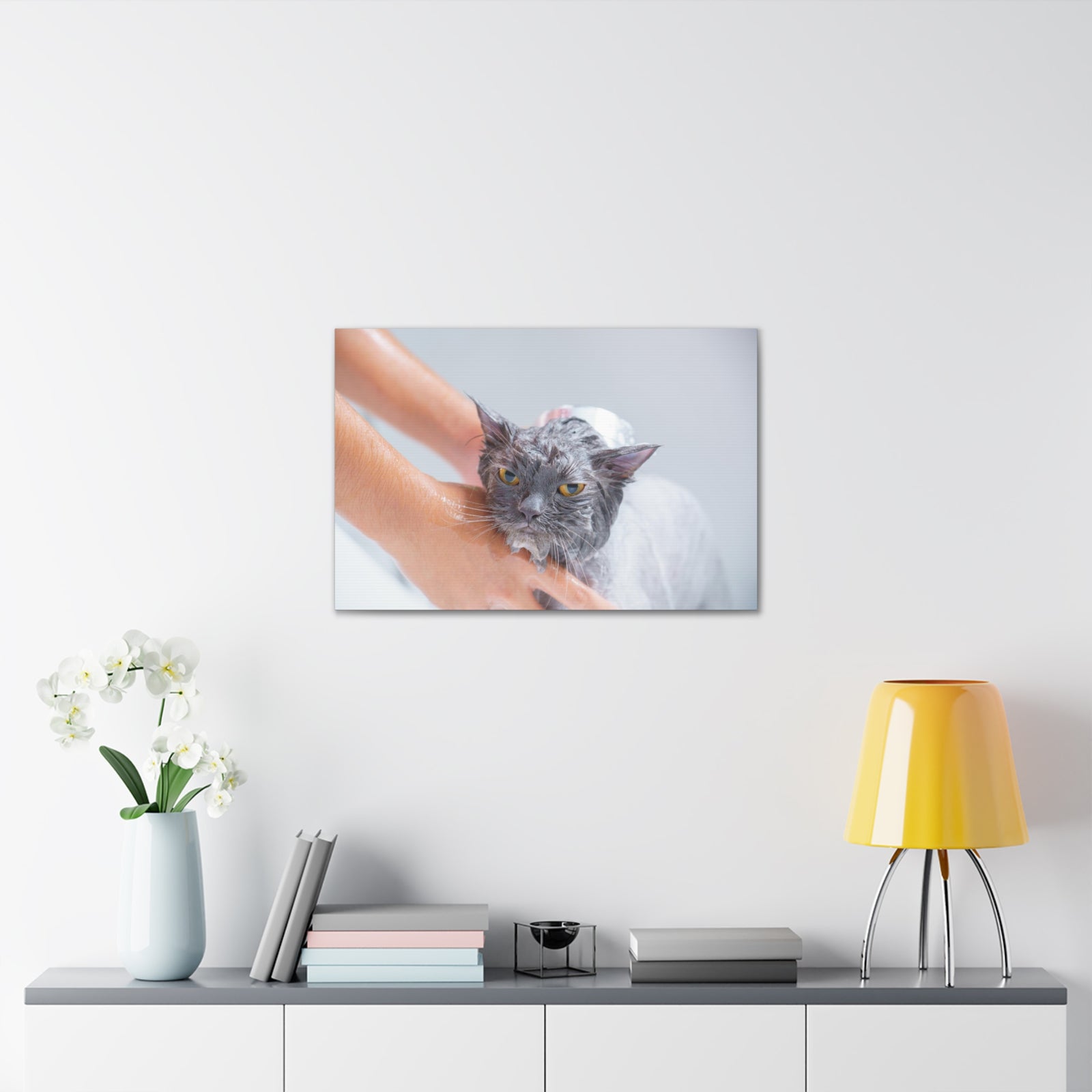 Cute Persian Cat Bath Canvas Wall Art for Home Decor Ready-to-Hang-Express Your Love Gifts