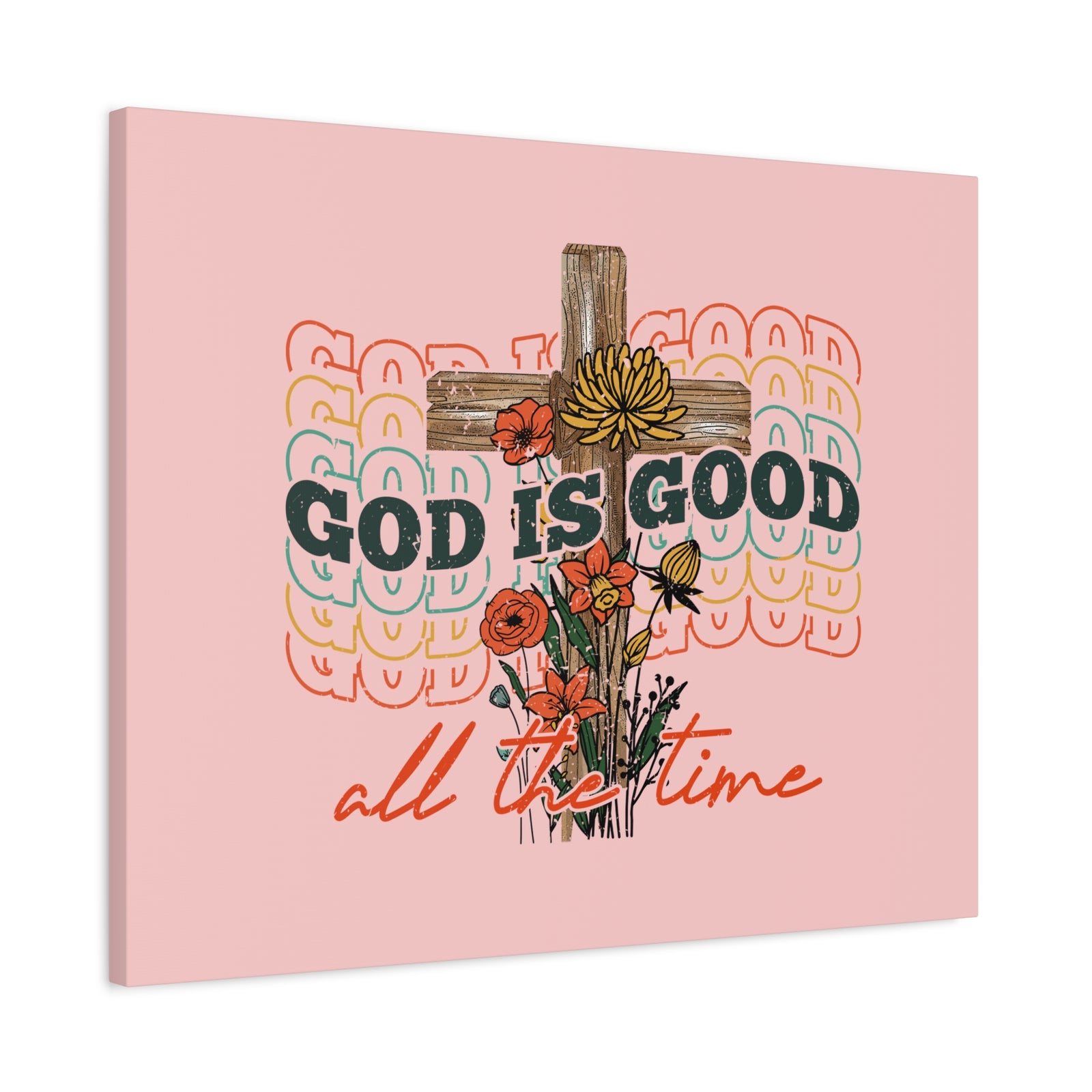 Scripture Canvas God Is Good Psalm 100:5 Light Red Christian Wall Art Bible Verse Print Ready to Hang-Express Your Love Gifts