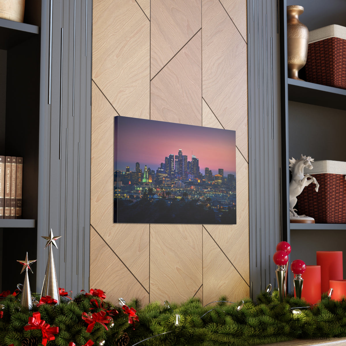 Los Angeles Night Skyline Canvas Artwork High-Quality Breathtaking Stunning Cityscape for Home Decor Ready to Hang-Express Your Love Gifts
