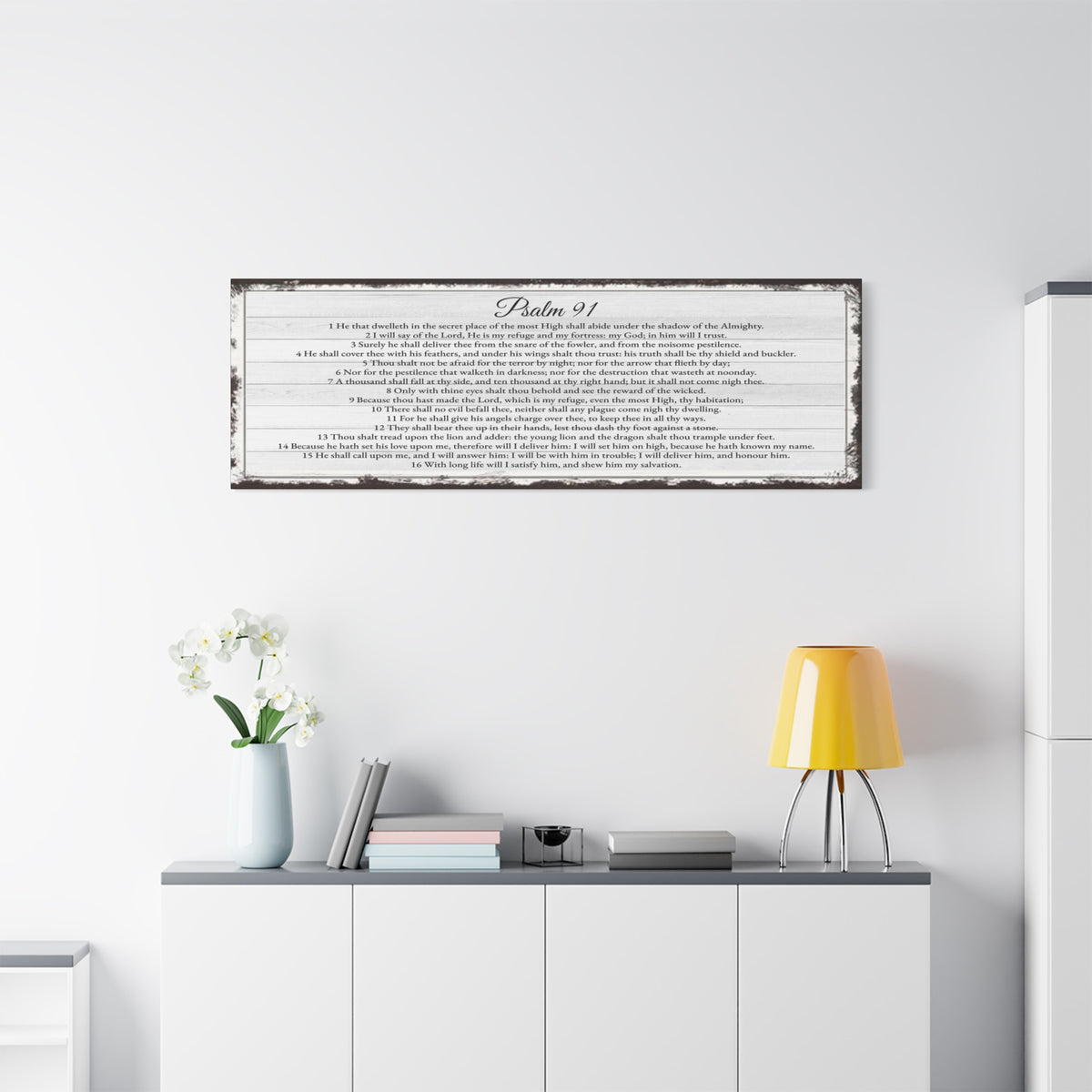 Scripture Walls Psalm 91 English Landscape White Bible Verse Canvas Christian Wall Art Ready to Hang Unframed-Express Your Love Gifts
