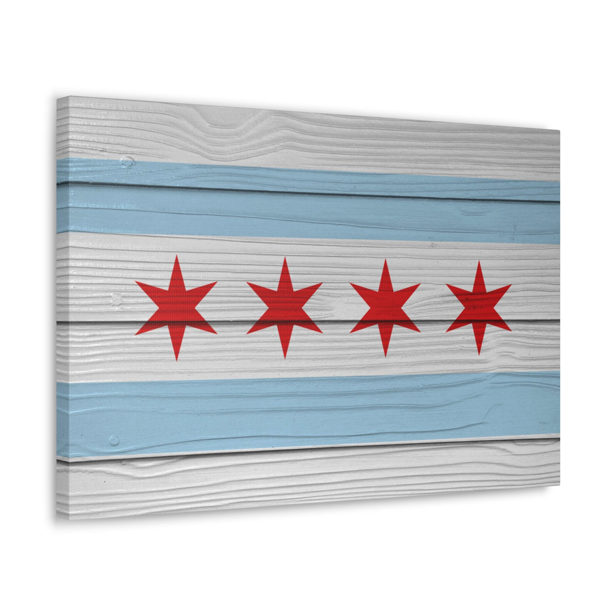 Wooden Chicago Flag Handpainted Art Canvas Wall Art for Home Decor Ready-to-Hang-Express Your Love Gifts