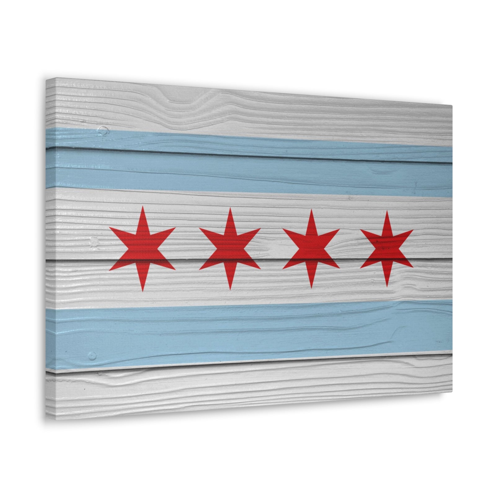Wooden Chicago Flag Handpainted Art Canvas Wall Art for Home Decor Ready-to-Hang-Express Your Love Gifts