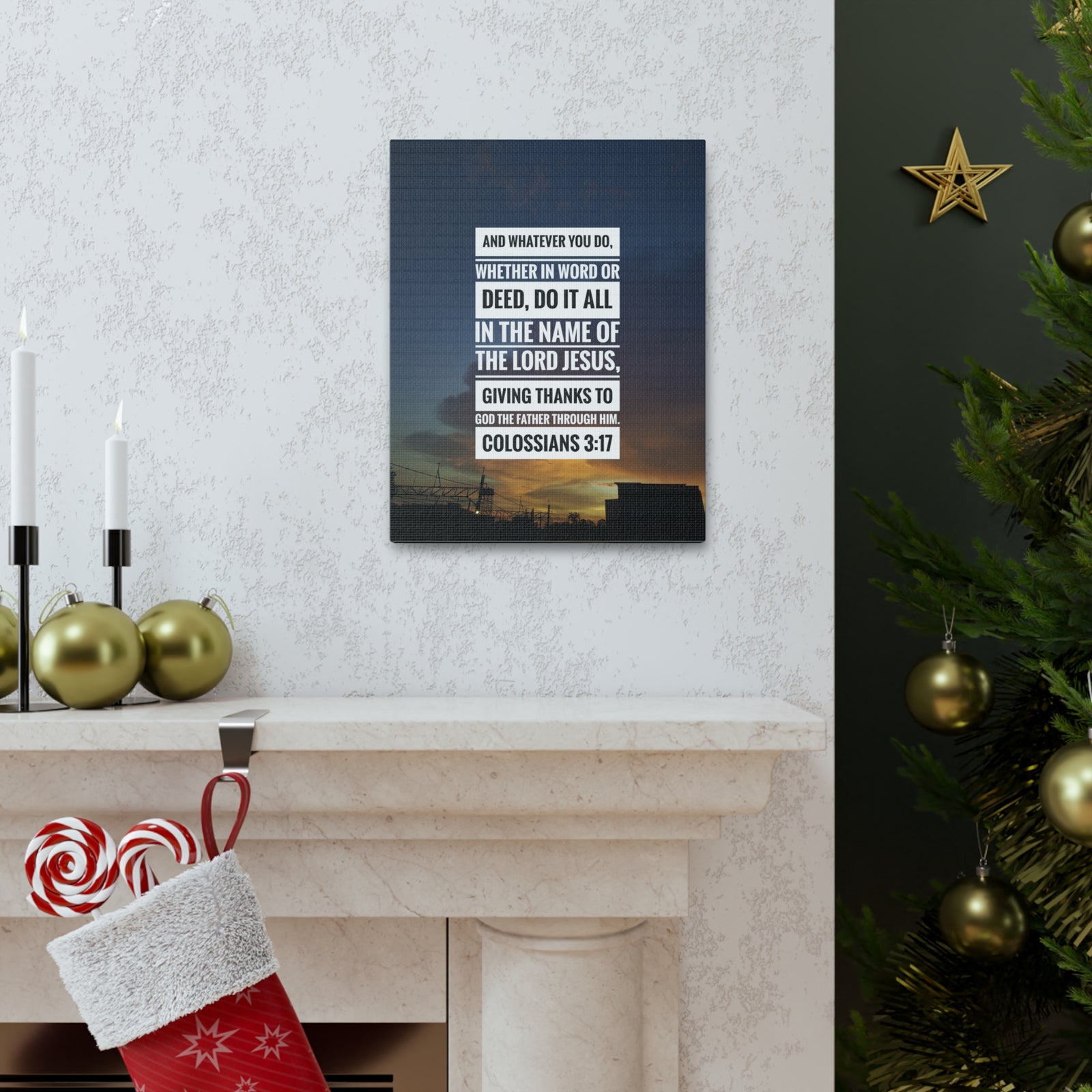 Scripture Canvas Thanks To God The Father Colossians 3:17 Christian Wall Art Bible Verse Print Ready to Hang-Express Your Love Gifts