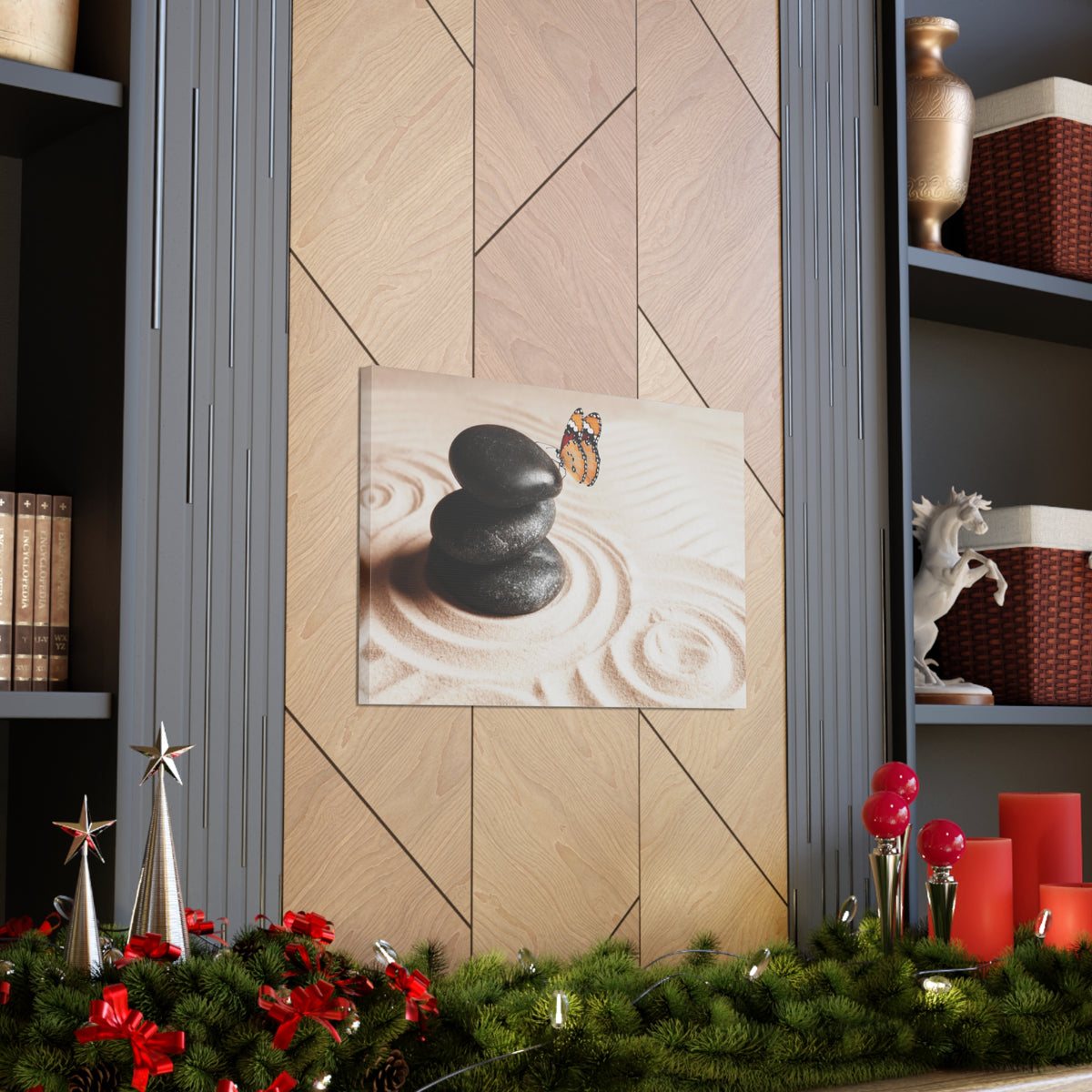 Stones on Sand Forest Floral Nature Photography Canvas Wall Art for Home Decor Ready-to-Hang-Express Your Love Gifts