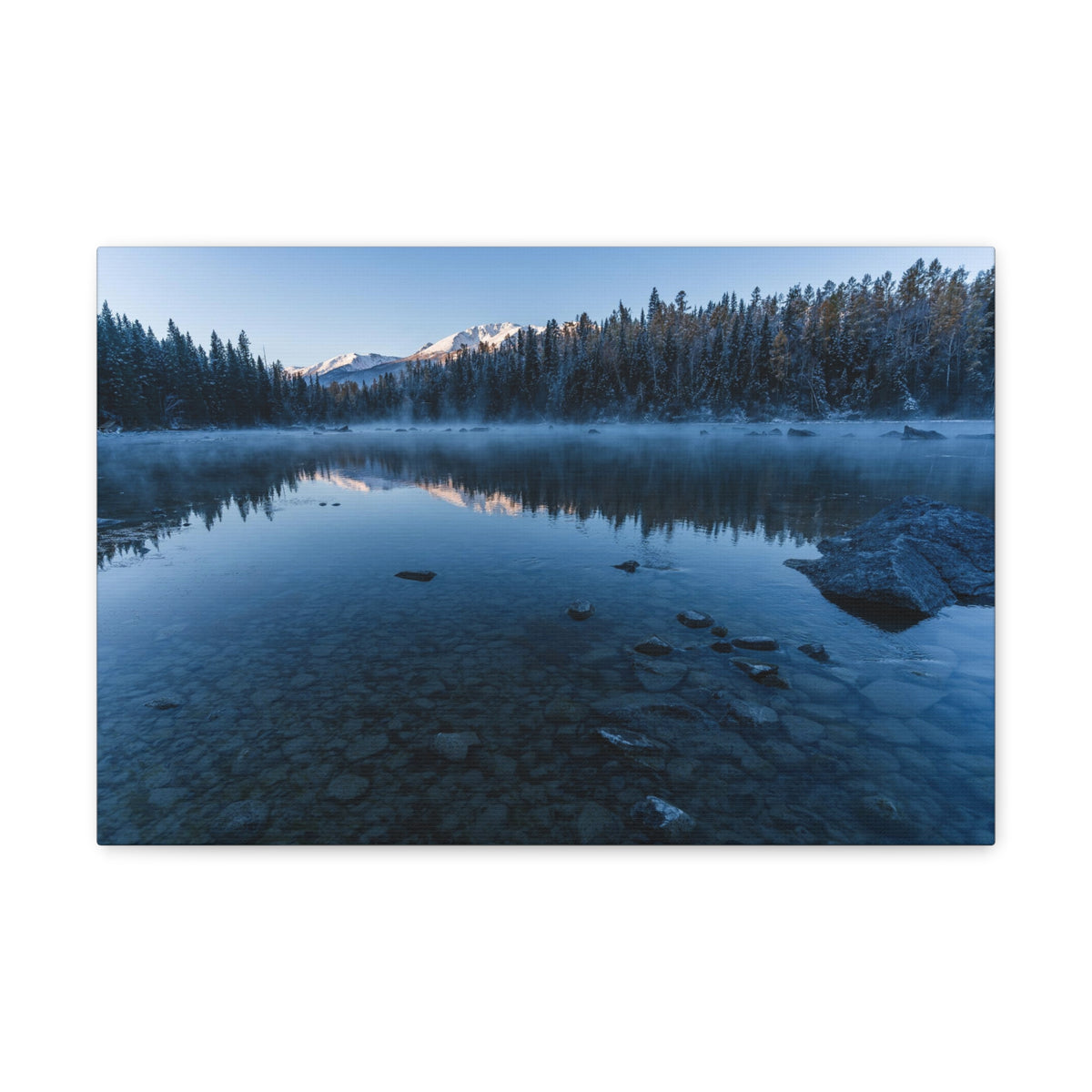 Clear Winter Lake Pine Tree Mountain Nature Wilderness Photography Canvas Wall Art for Home Decor Ready-to-Hang-Express Your Love Gifts