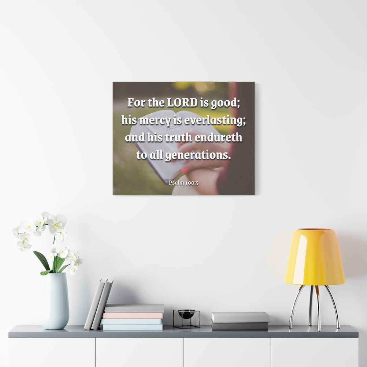 Scripture Canvas Mercy Is Everlasting Psalms 100:5 Christian Wall Art Bible Verse Print Ready to Hang-Express Your Love Gifts