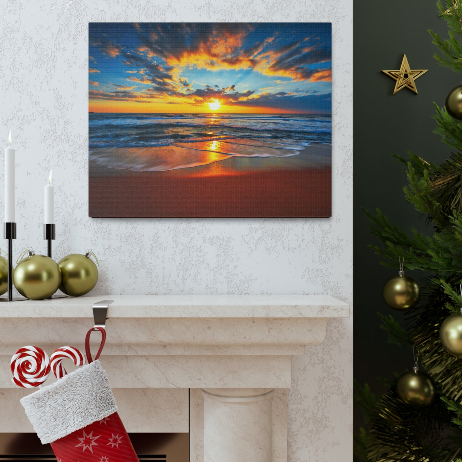 Sunrise On The Beach Ocean Canvas Wall Art for Home Decor Ready-to-Hang-Express Your Love Gifts