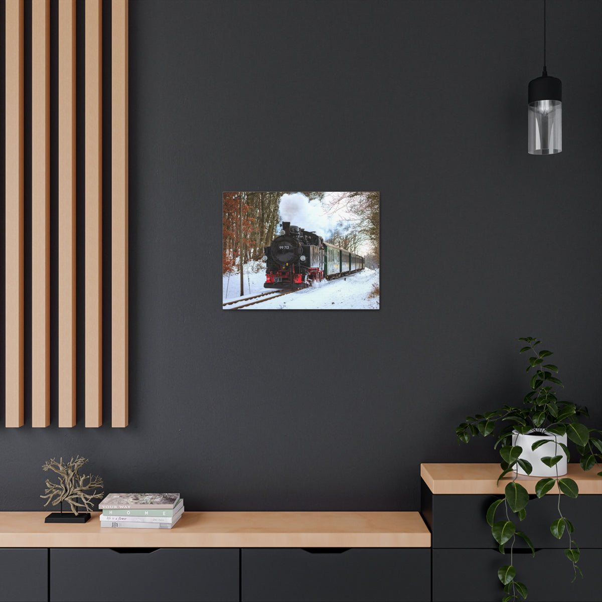 Steam Train Winter White Smoke Modern Multicolor Scenic Nature Photography Canvas Home Office Decor Ready to Hang-Express Your Love Gifts