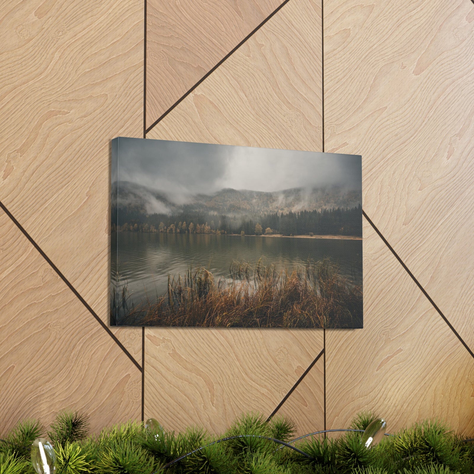 Misty Mountain Lake Reflection Nature Wilderness Photography Canvas Wall Art for Home Decor Ready-to-Hang-Express Your Love Gifts