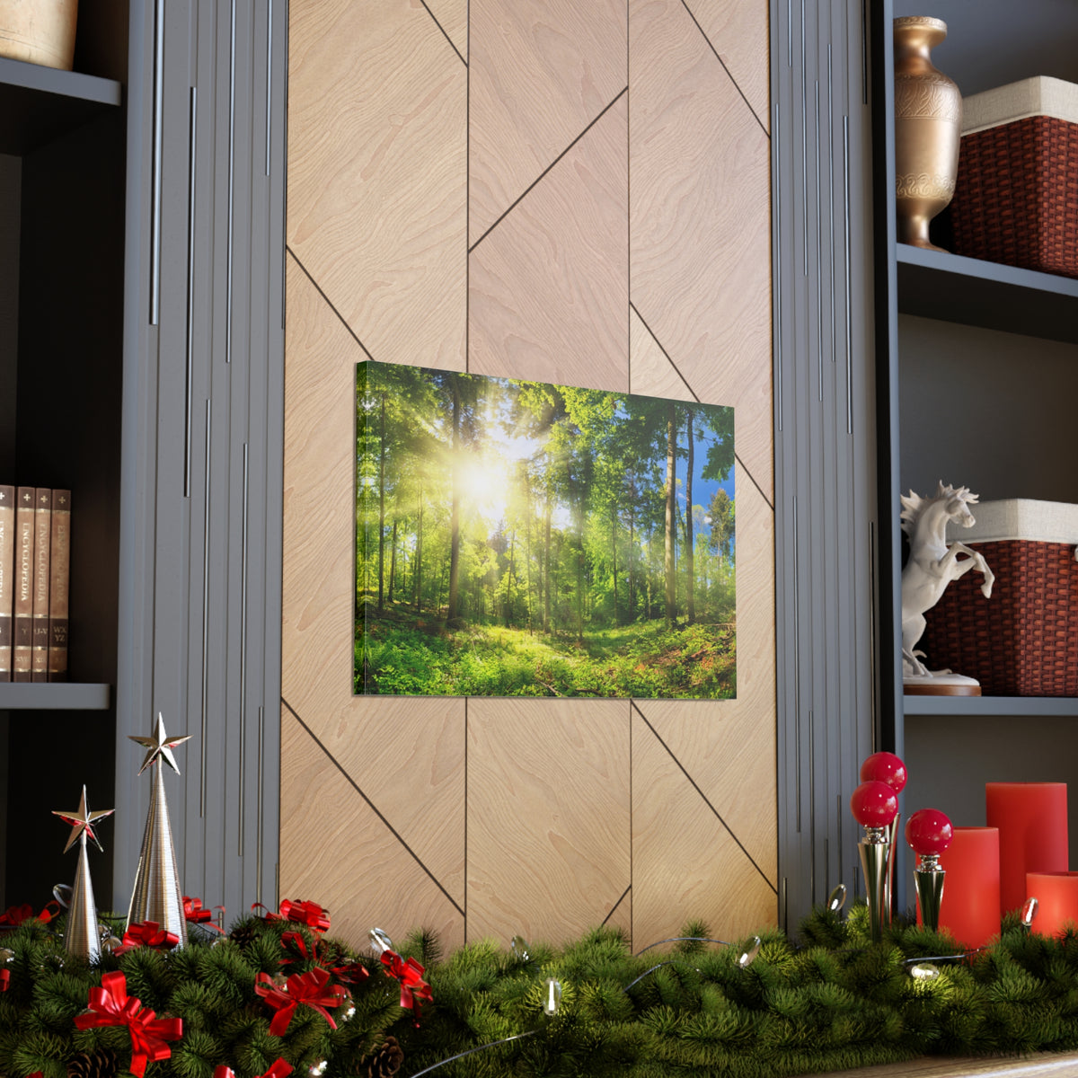 Sunrise Through Green Forest Nature Wilderness Photography Canvas Wall Art for Home Decor Ready-to-Hang-Express Your Love Gifts