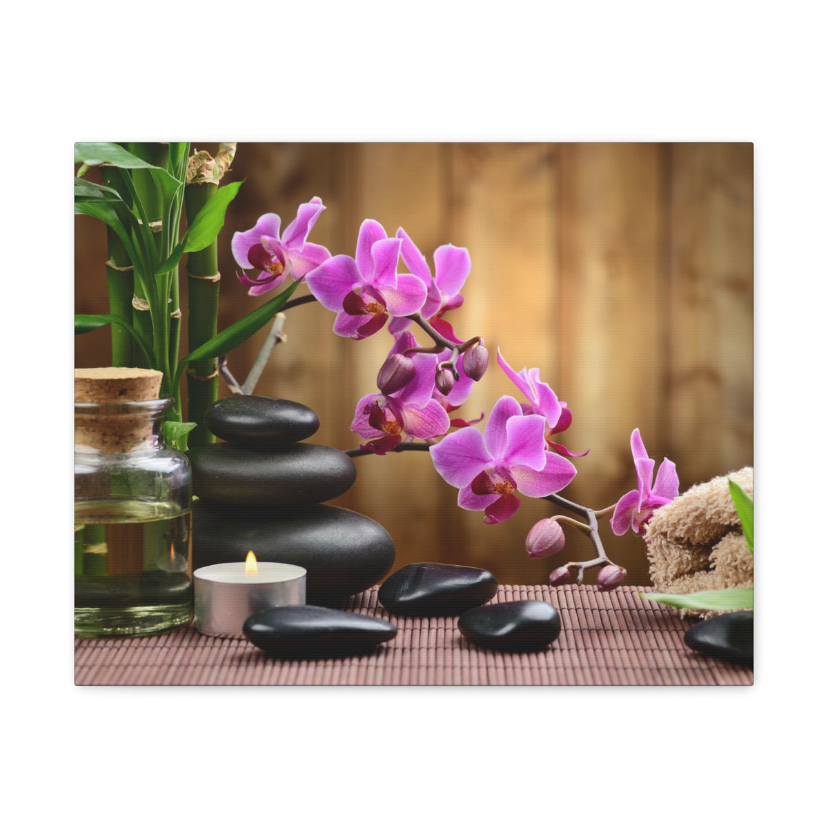 Bamboo Stones Orchid Forest Floral Nature Photography Canvas Wall Art for Home Decor Ready-to-Hang-Express Your Love Gifts