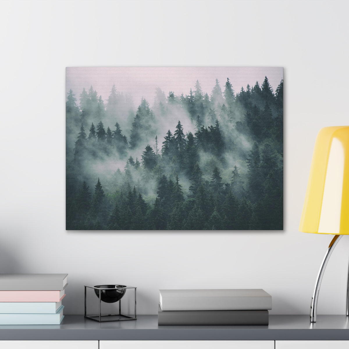 Misty Green Forest Pine Tree Nature Wilderness Photography Canvas Wall Art for Home Decor Ready-to-Hang-Express Your Love Gifts