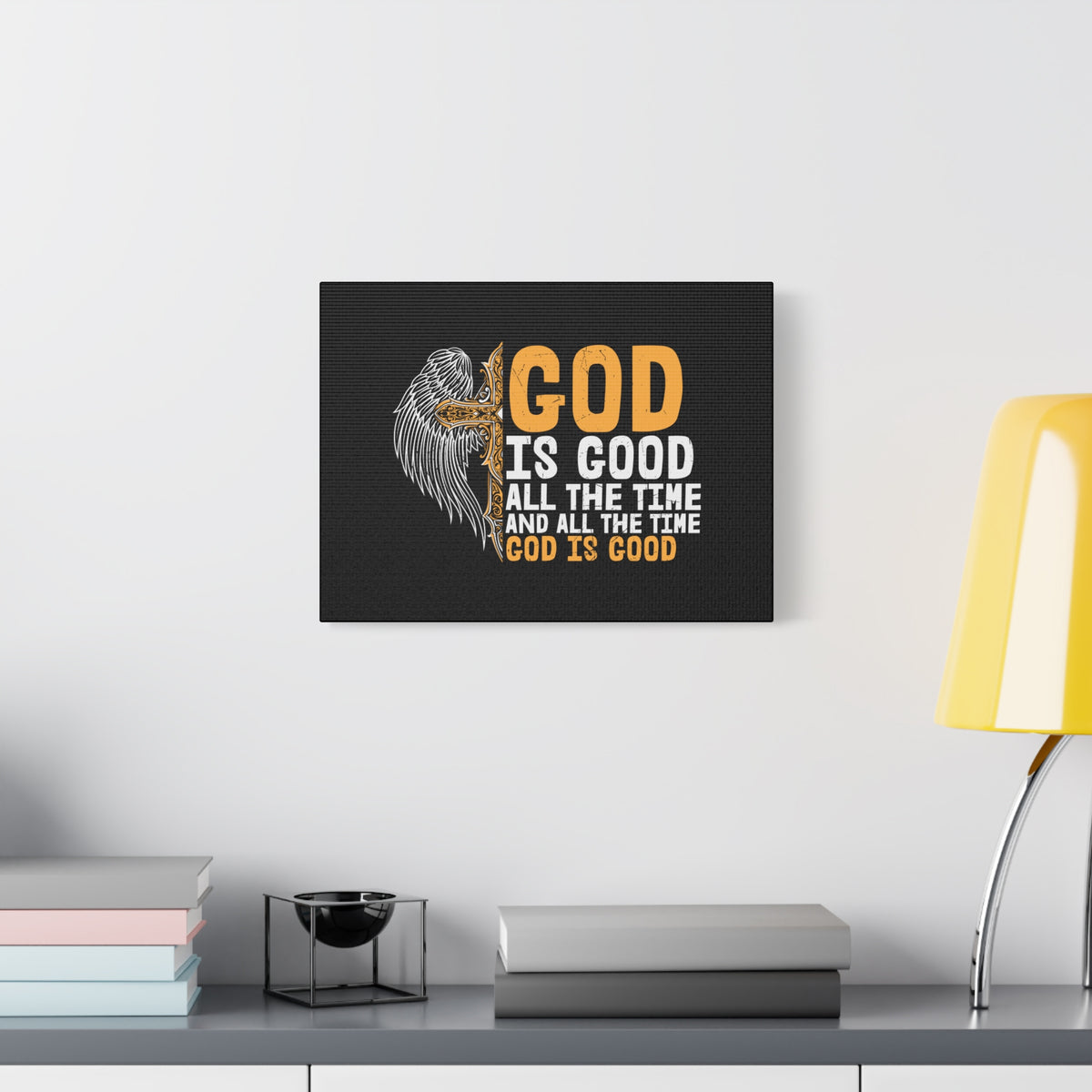 Scripture Canvas God Is Good Psalm 103:8 Yellow Christian Wall Art Bible Verse Print Ready to Hang-Express Your Love Gifts