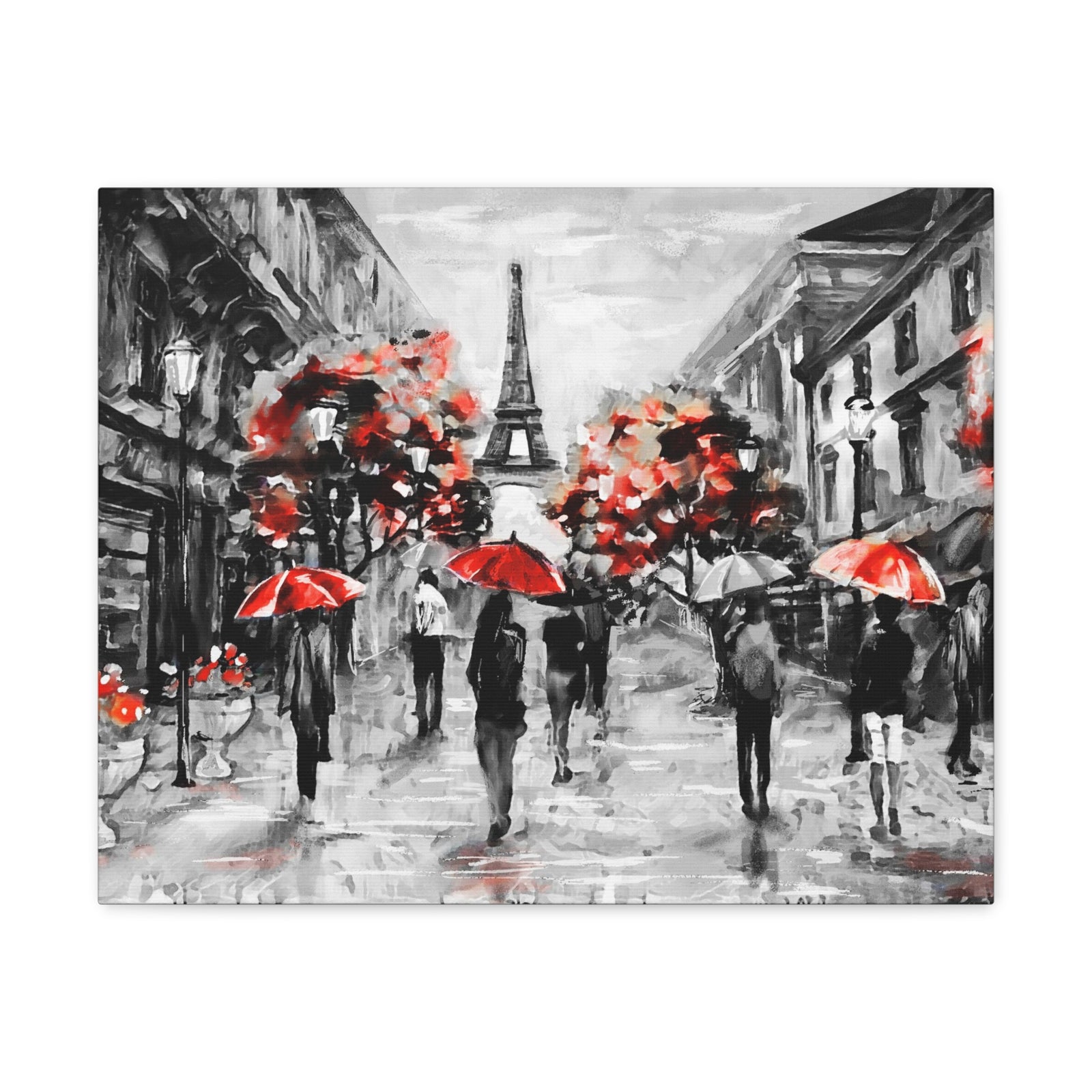 Eiffel Tower Street View Umbrella Paris France Canvas Artwork High-Quality Breathtaking French City for Home Decor Ready to Hang-Express Your Love Gifts