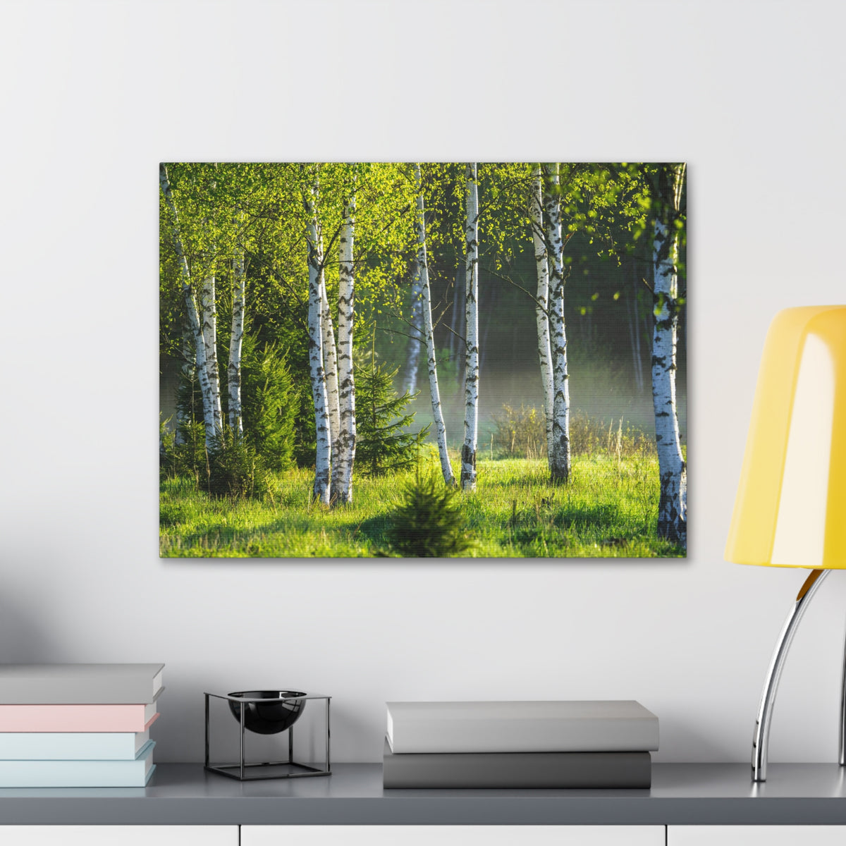White Birch Trees in Green Forest Nature Wilderness Photography Canvas Wall Art for Home Decor Ready-to-Hang-Express Your Love Gifts