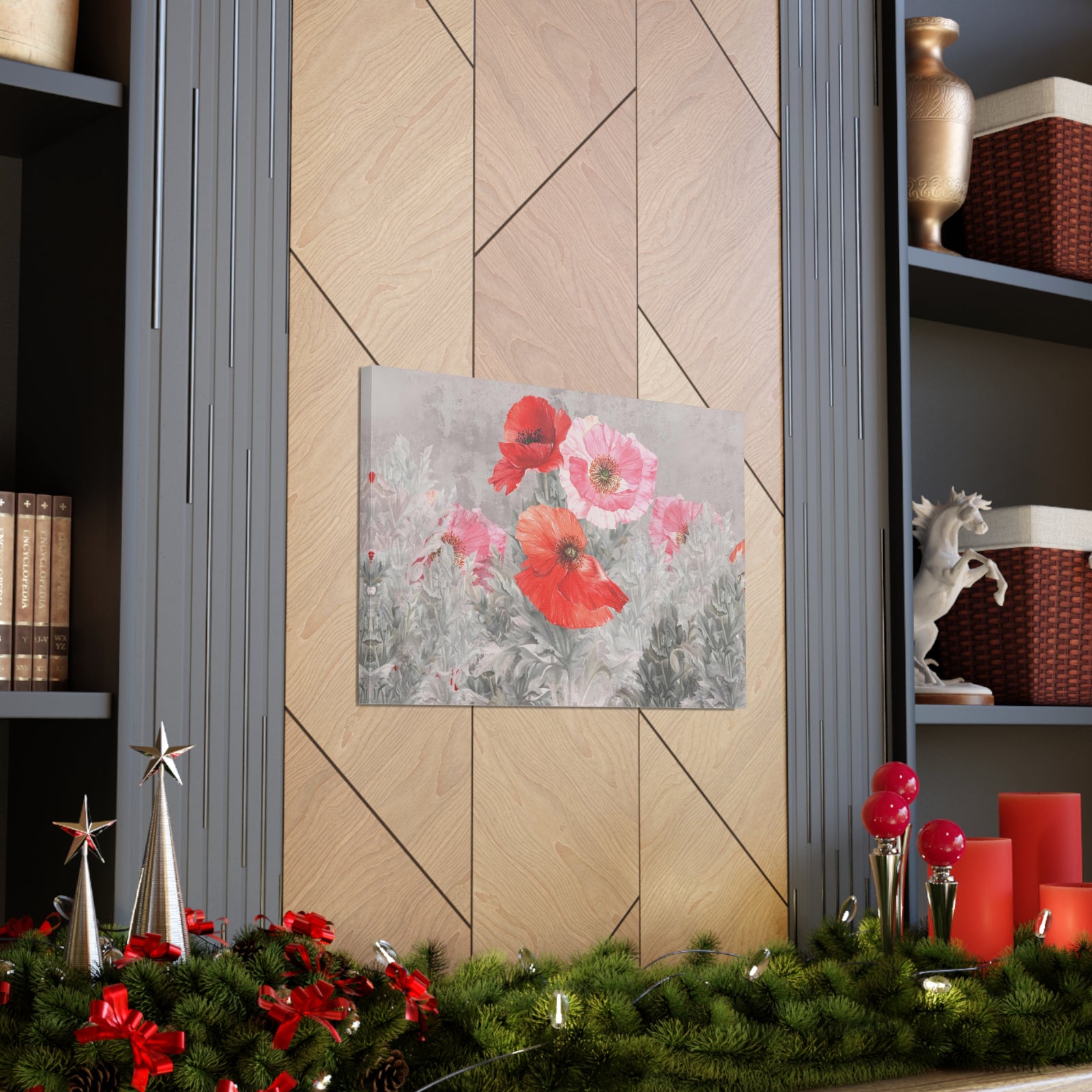 Poppies Flowers Illustration Flower Canvas Wall Art for Home Decor Ready-to-Hang-Express Your Love Gifts