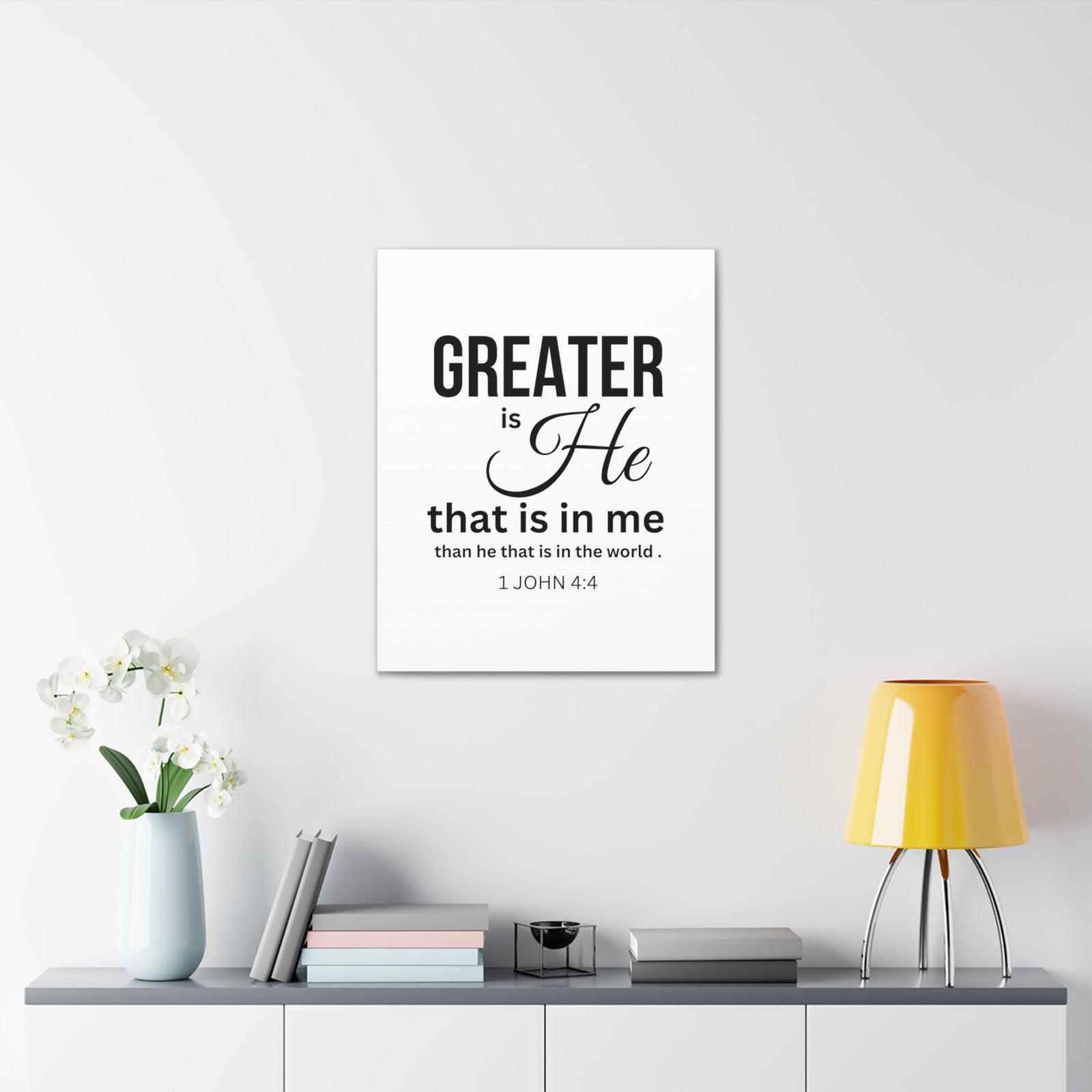 Scripture Walls 1 John 4:4 Greater is He Bible Verse Canvas Christian Wall Art Ready to Hang Unframed-Express Your Love Gifts