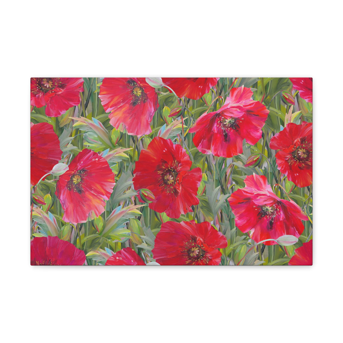 Seamless Floral Pattern Red Poppies Flower Canvas Wall Art for Home Decor Ready-to-Hang-Express Your Love Gifts